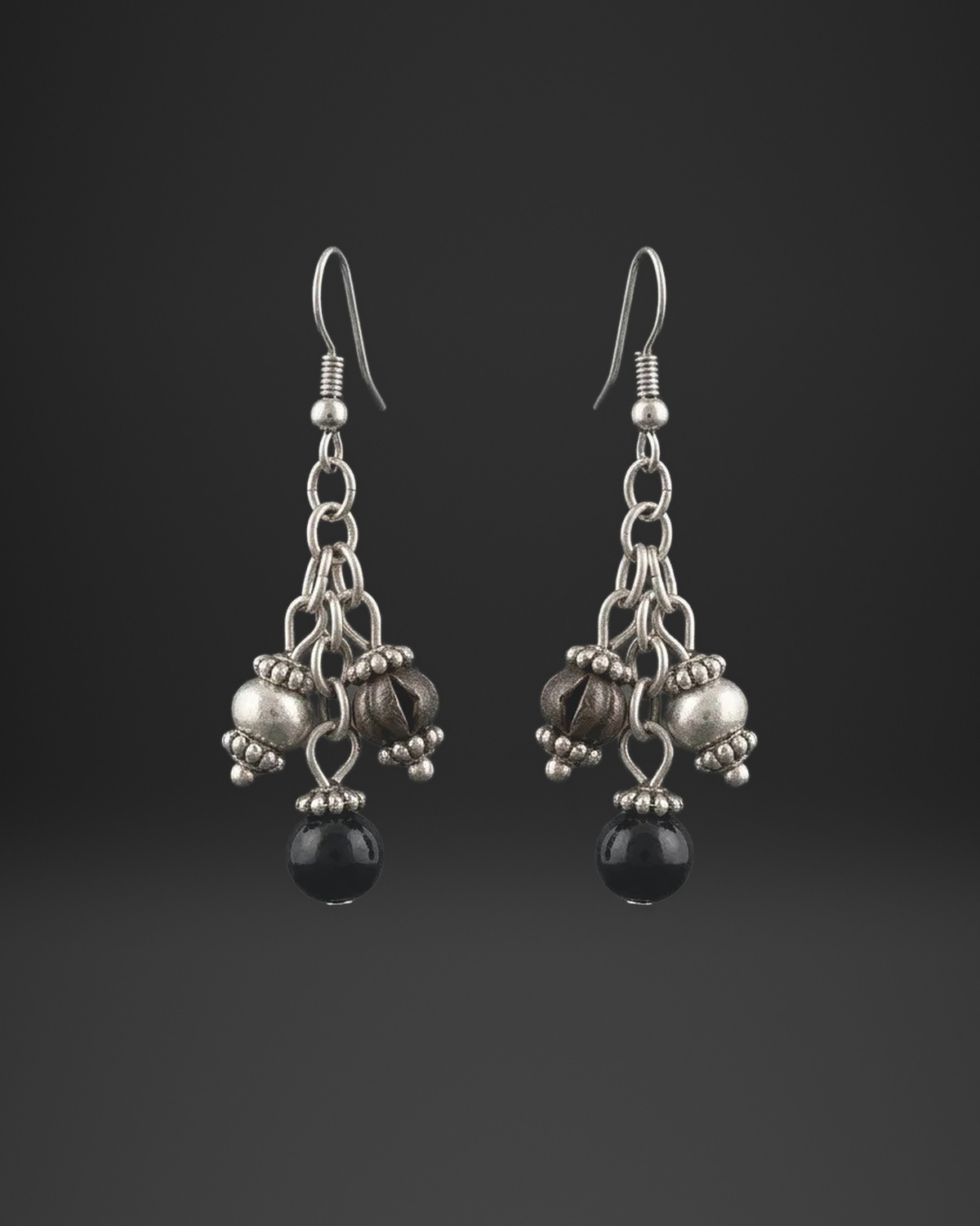 Black Bead Cluster Earrings