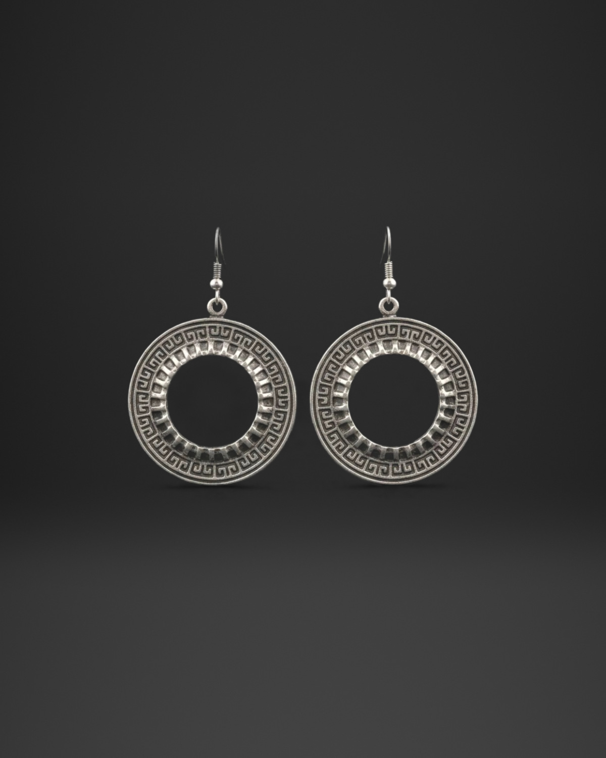 Greek Key Openwork Donut Earrings