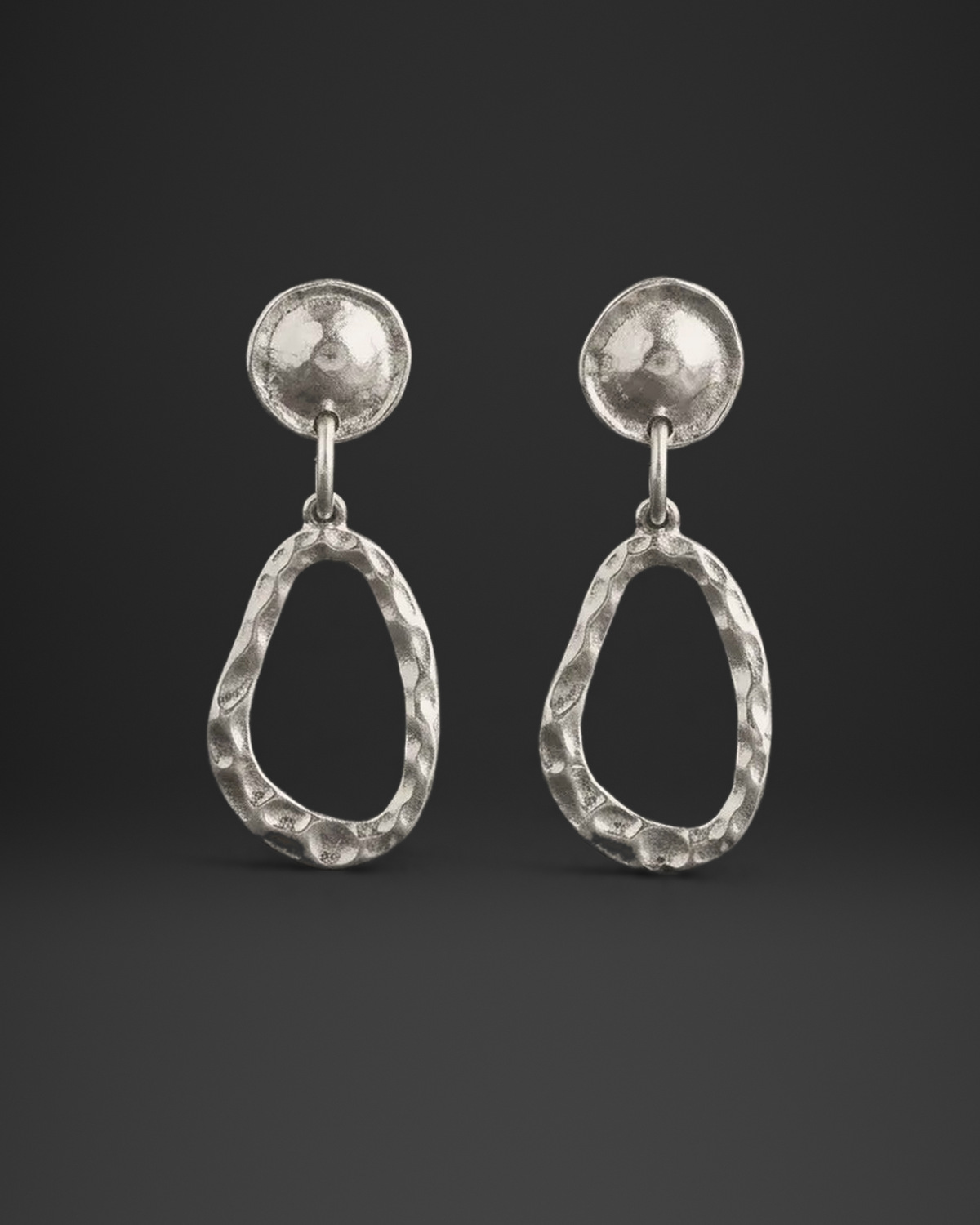 Hammered Loop Dome Drop Stud Earrings