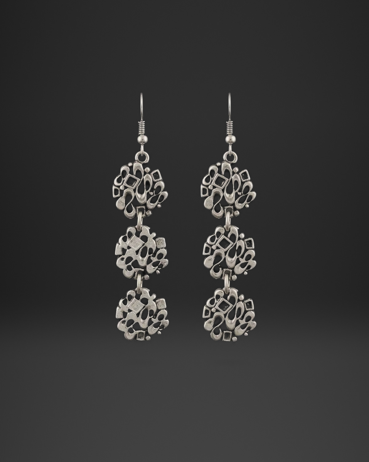 Openwork Bubble Triple Disc Earrings