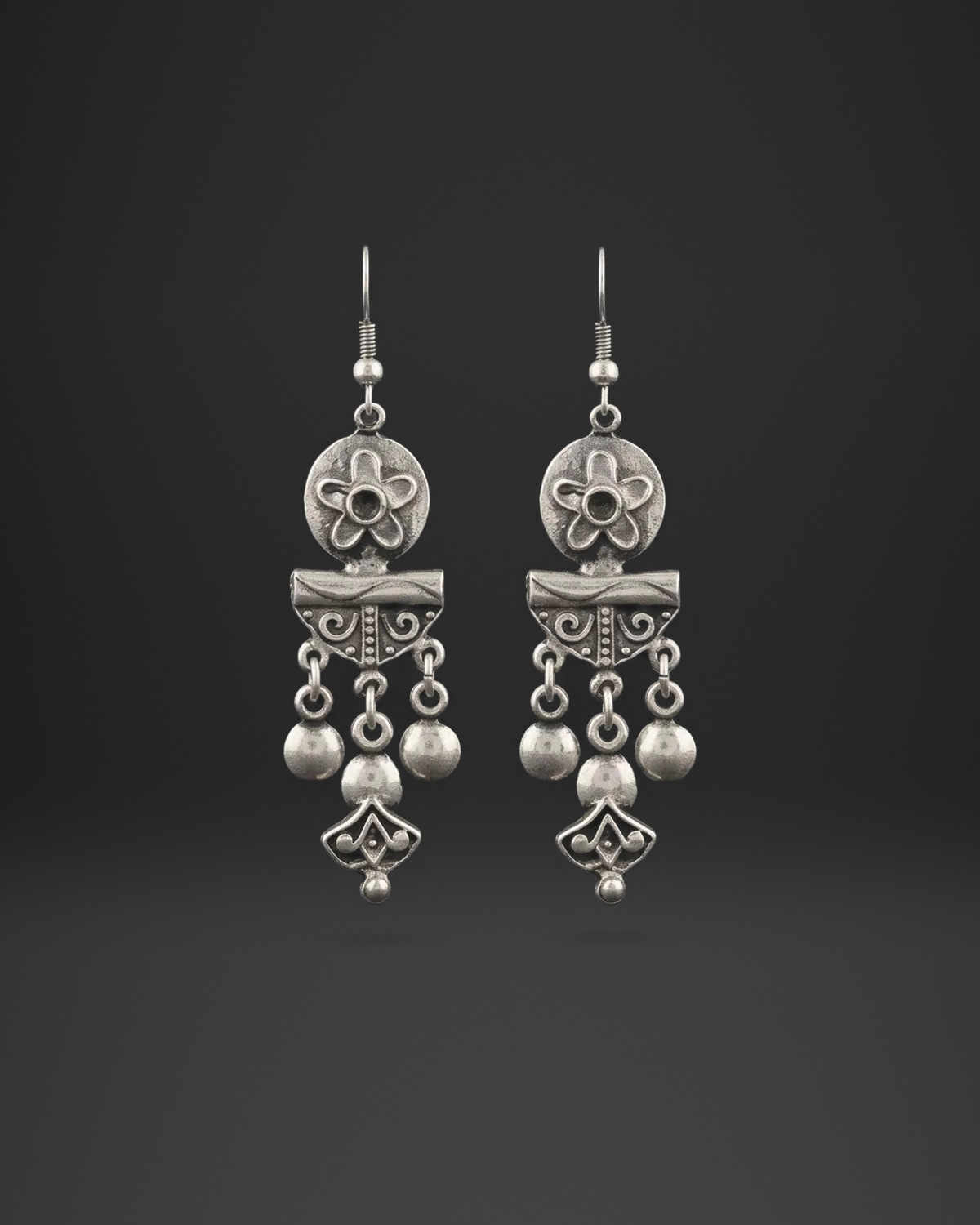 Flower Disc Ball Chandelier Earrings