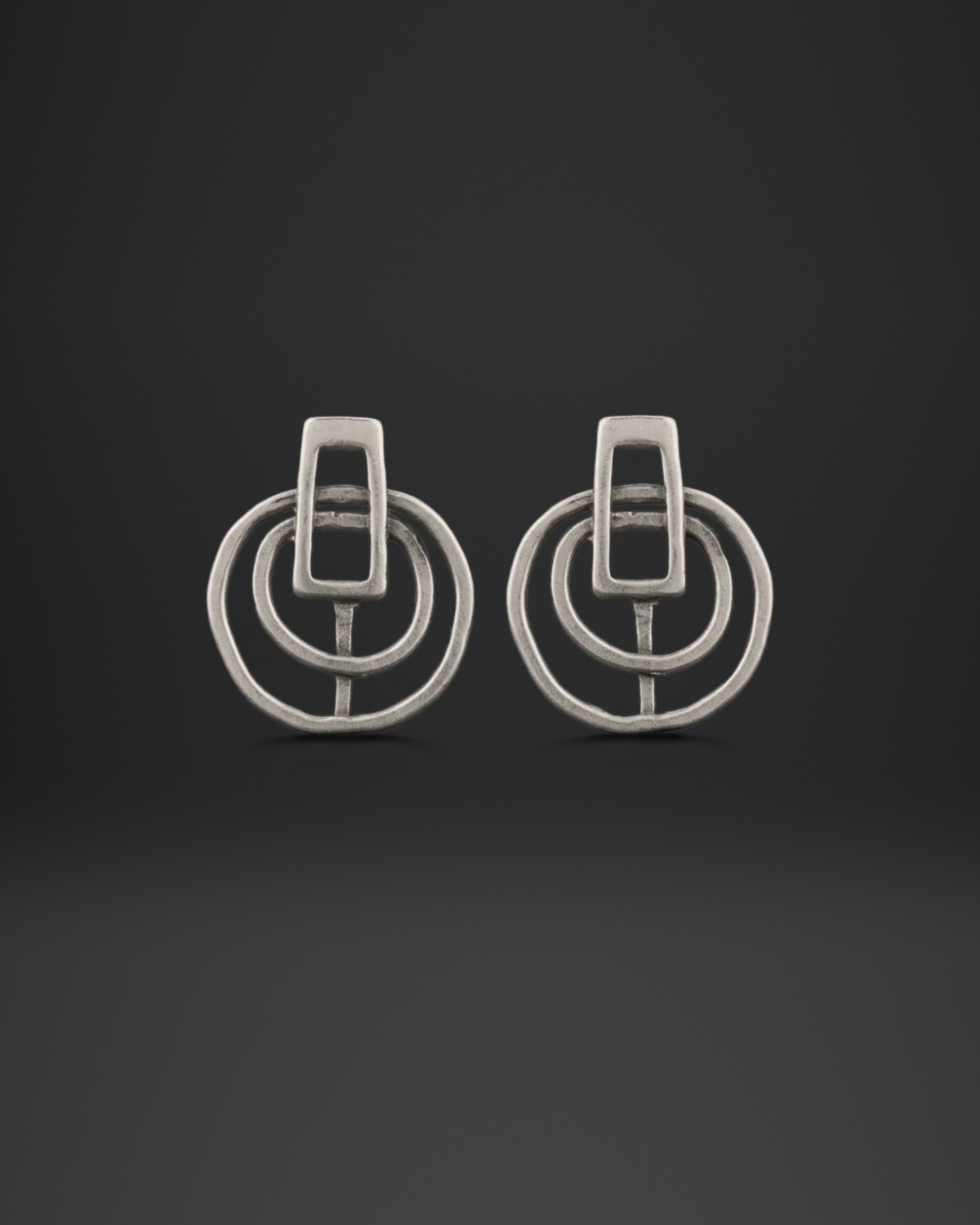 Ring and Bar Frame Stud Earrings