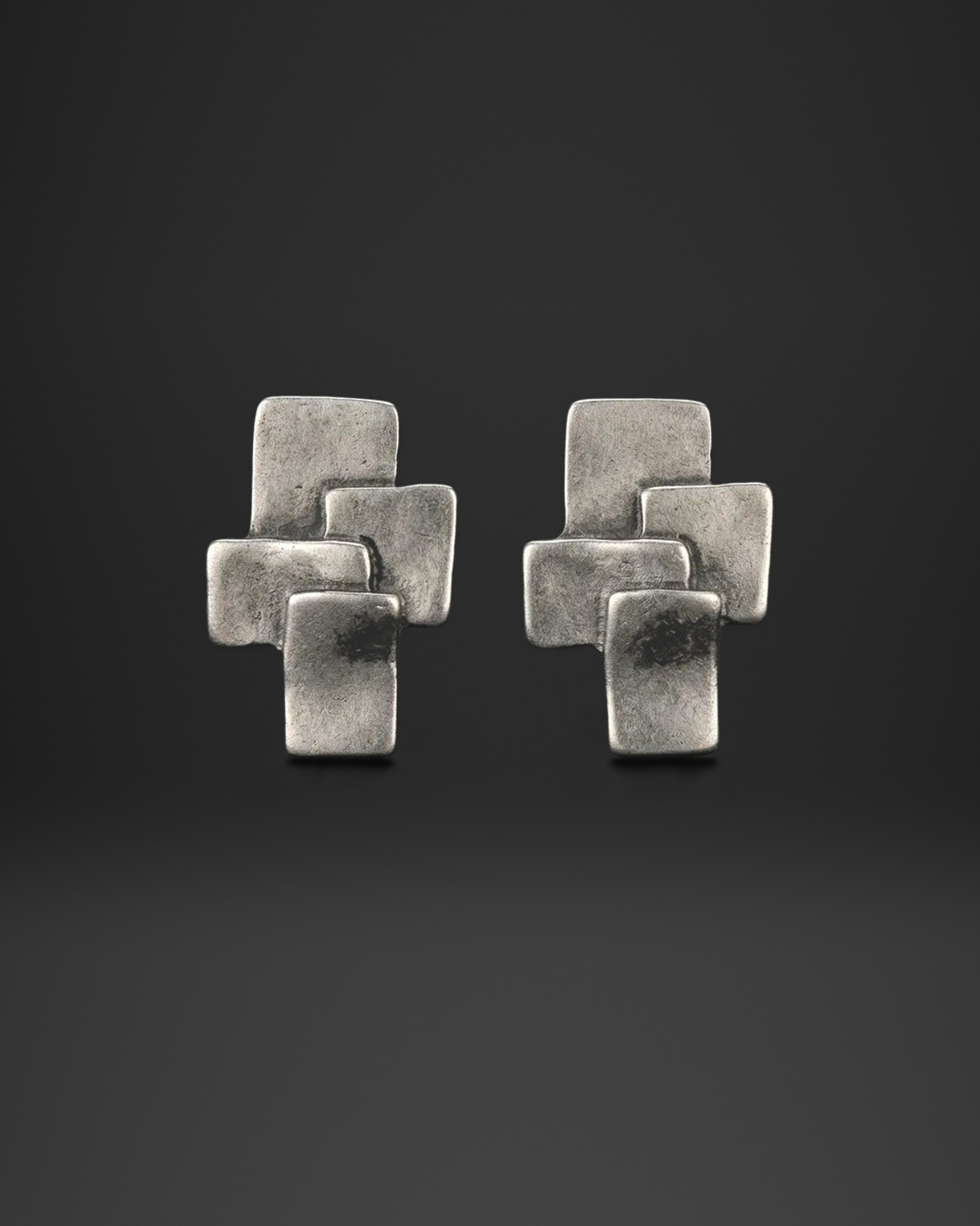 Stacked Tile Cross Clip-On Earrings