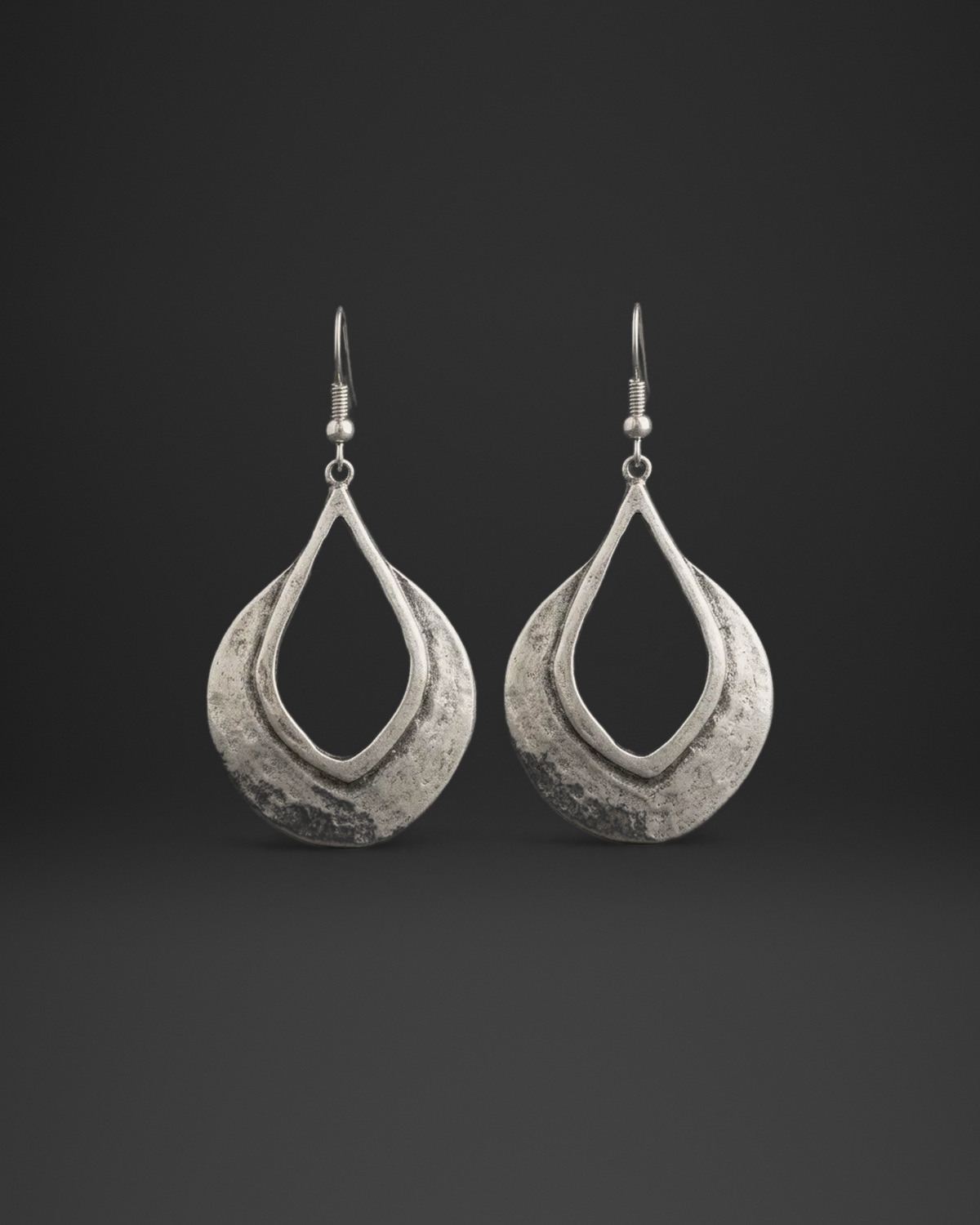 Hammered Teardrop Frame Earrings