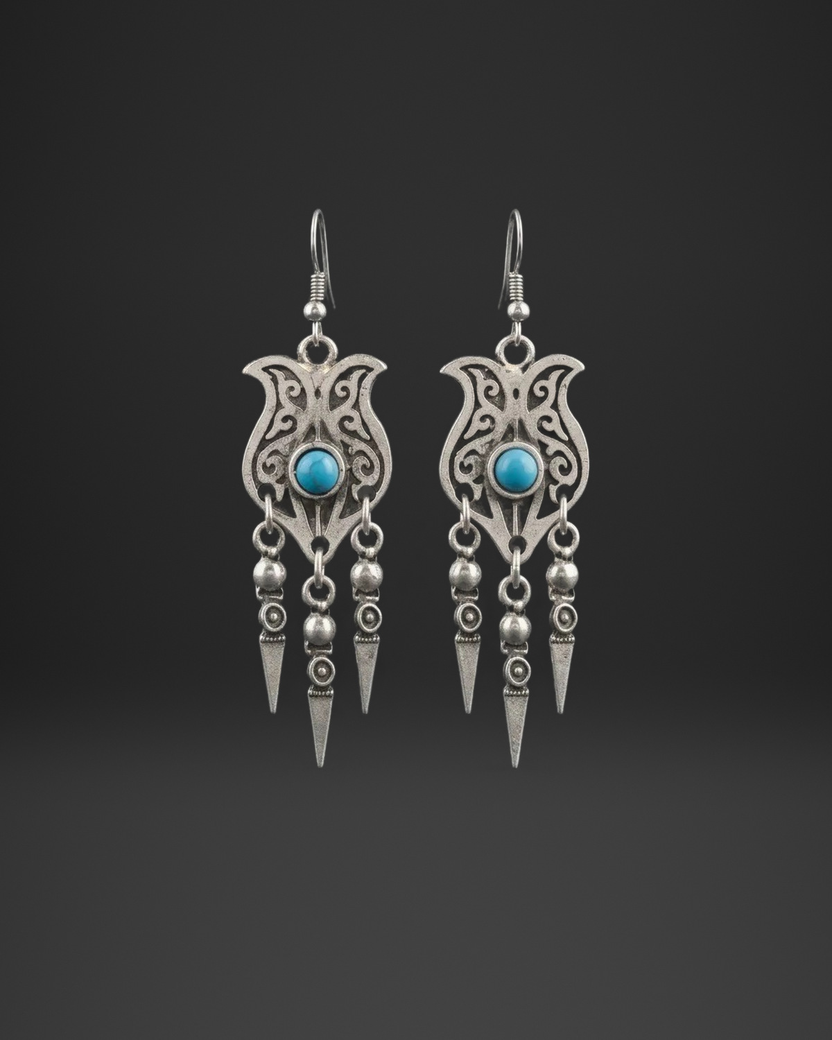 Turquoise Tulip Spike Fringe Earrings
