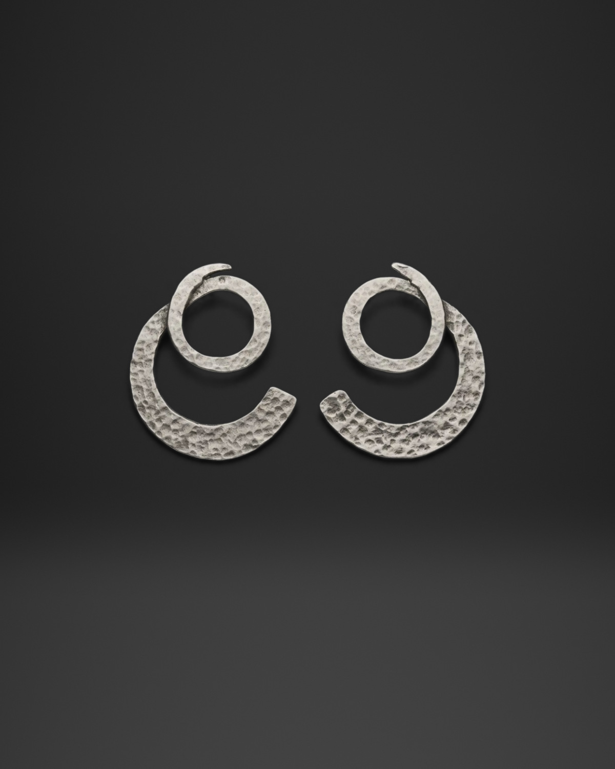 Hammered Ring Crescent Jacket Earrings