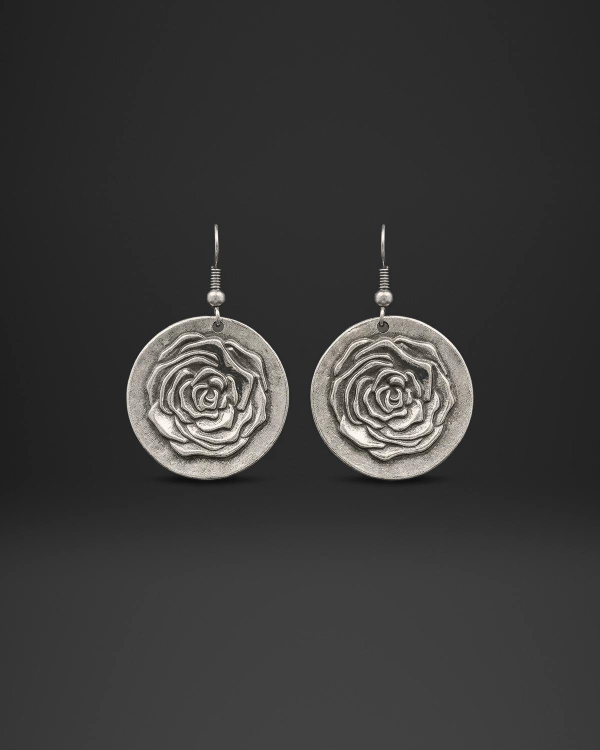 Rose Relief Round Earrings
