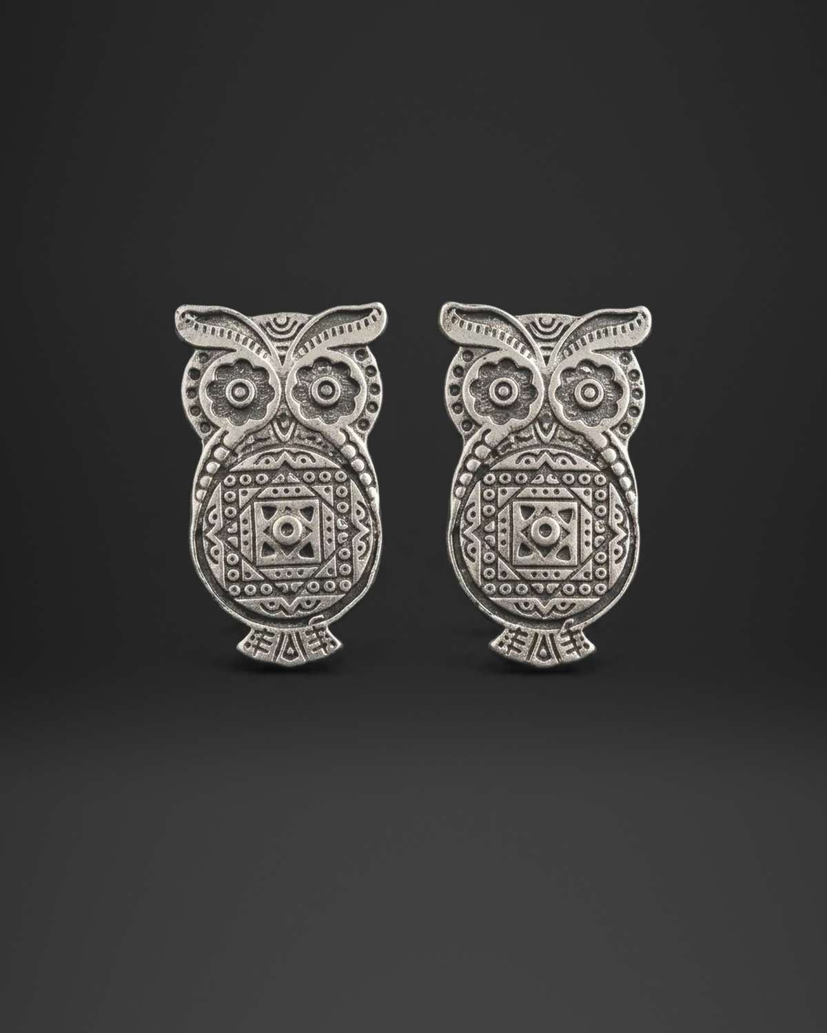 Ethnic Pattern Owl Stud Earrings