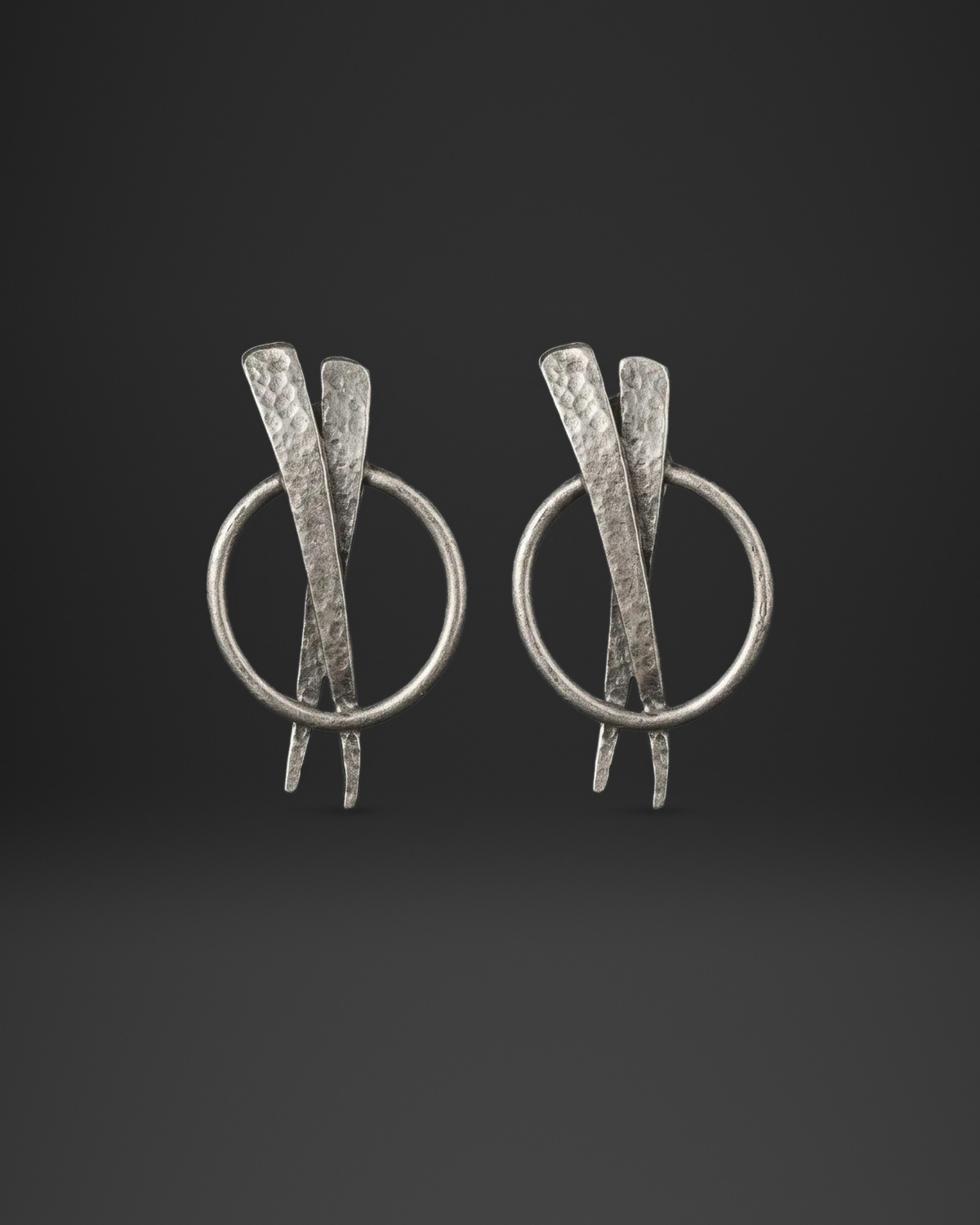 Crossed Bar Circle Stud Earrings