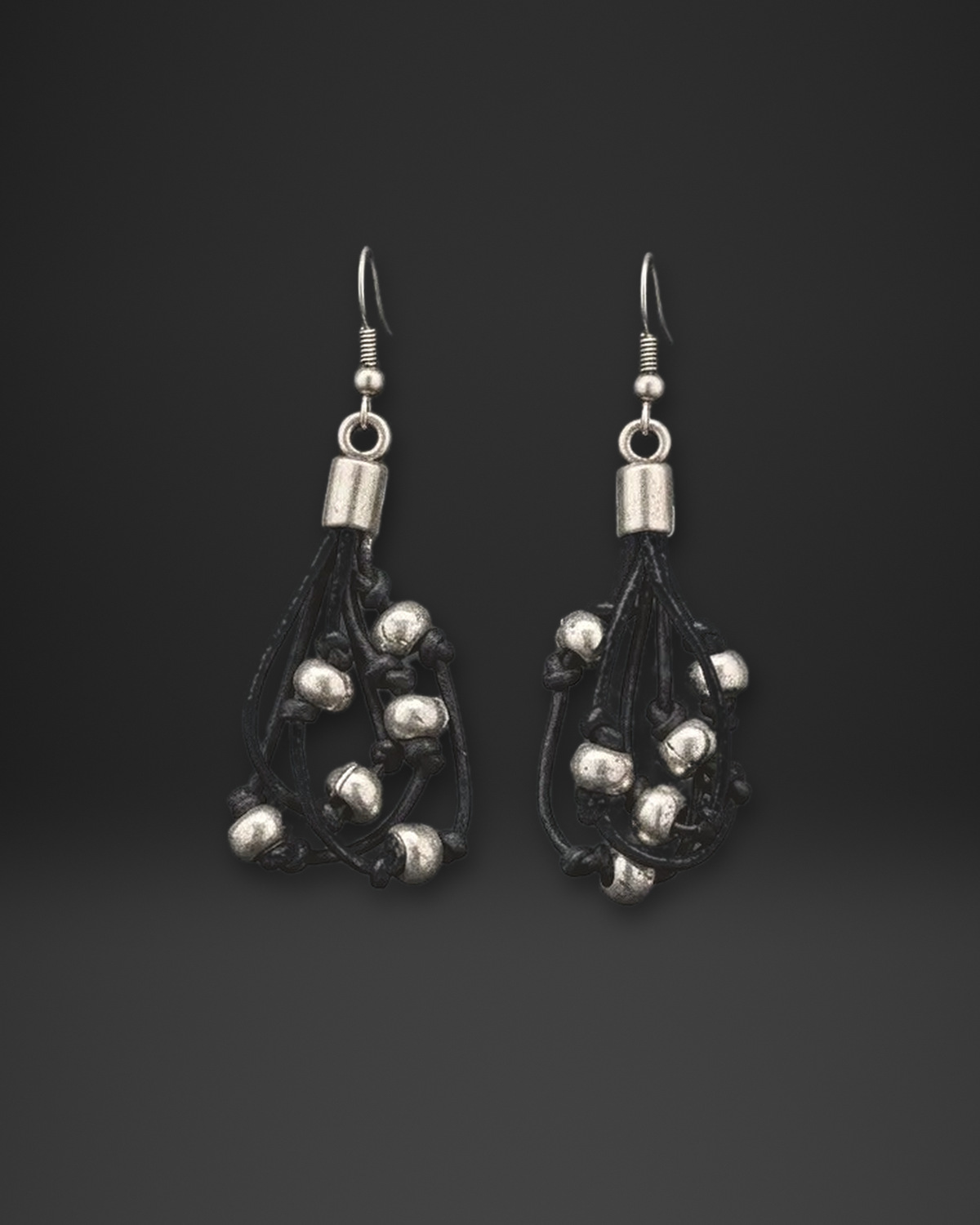 Leather Cord Bead Cluster Earrings