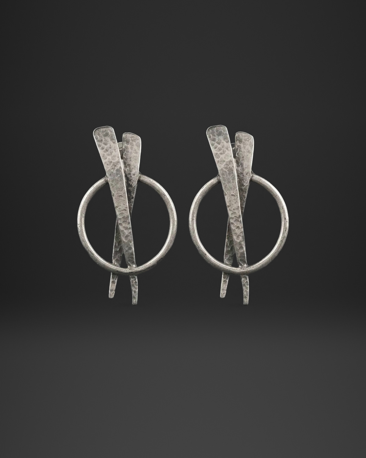 Crossed Bar Circle Earrings