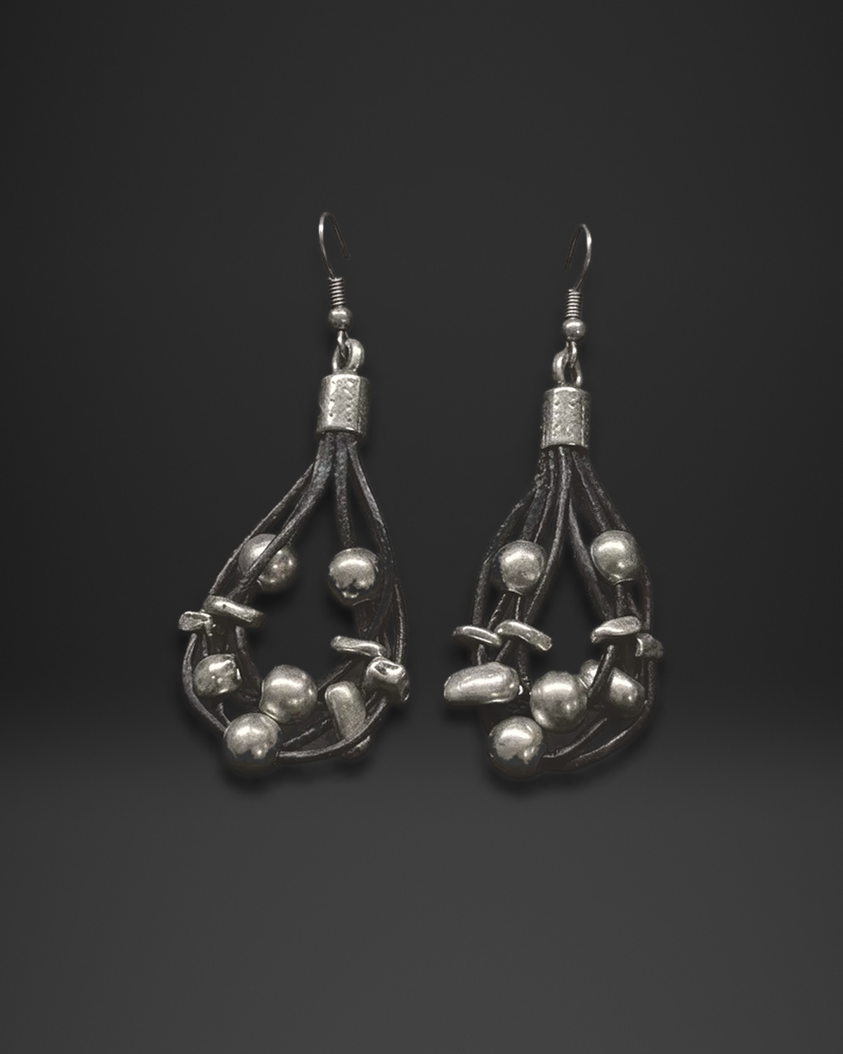 Leather Cord Bead Loop Earrings