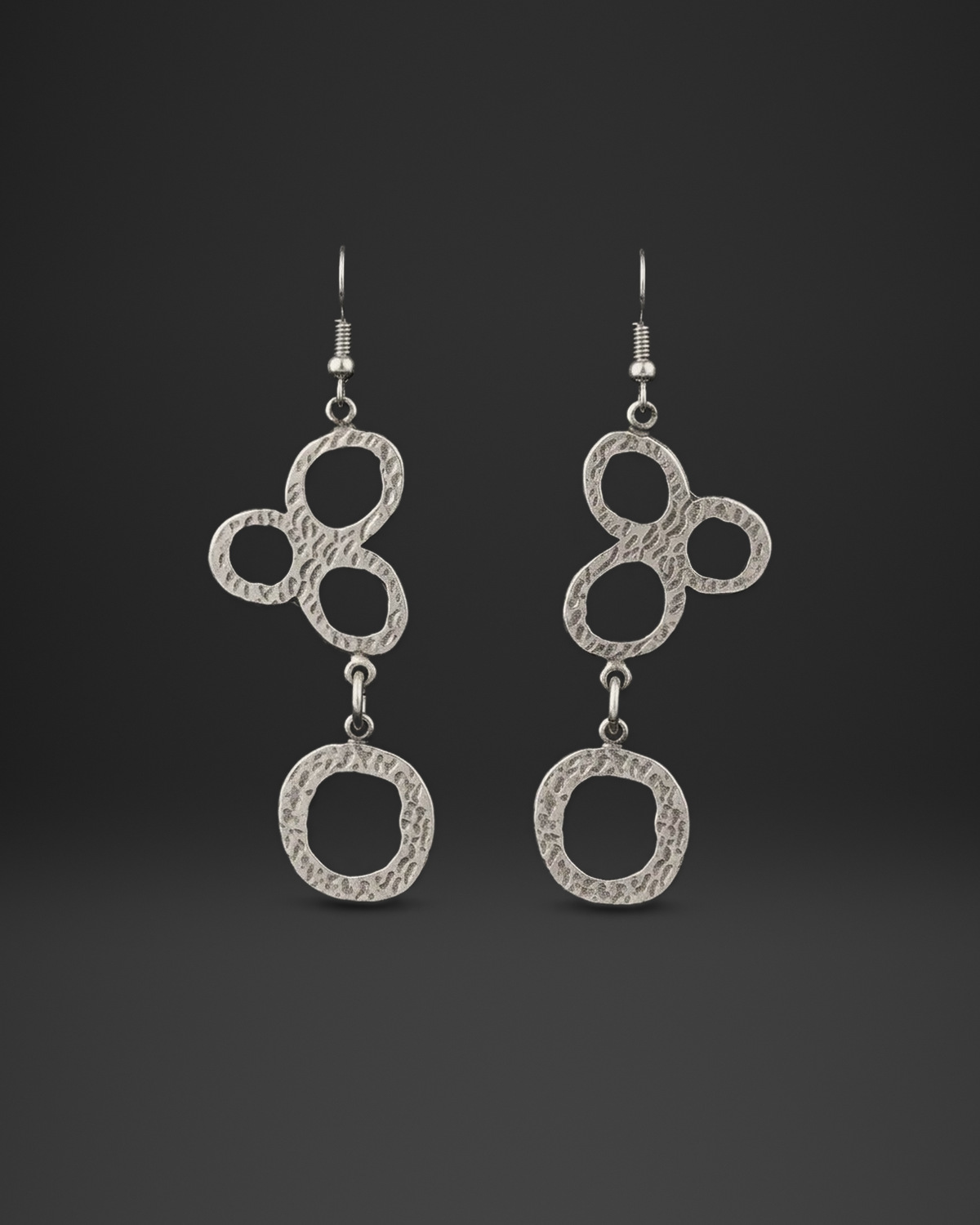 Hammered Ring Trio Drop Earrings