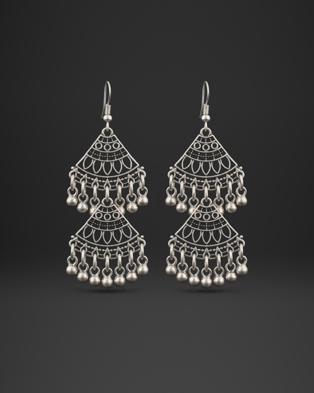 Double Fan Ball Chandelier Earrings