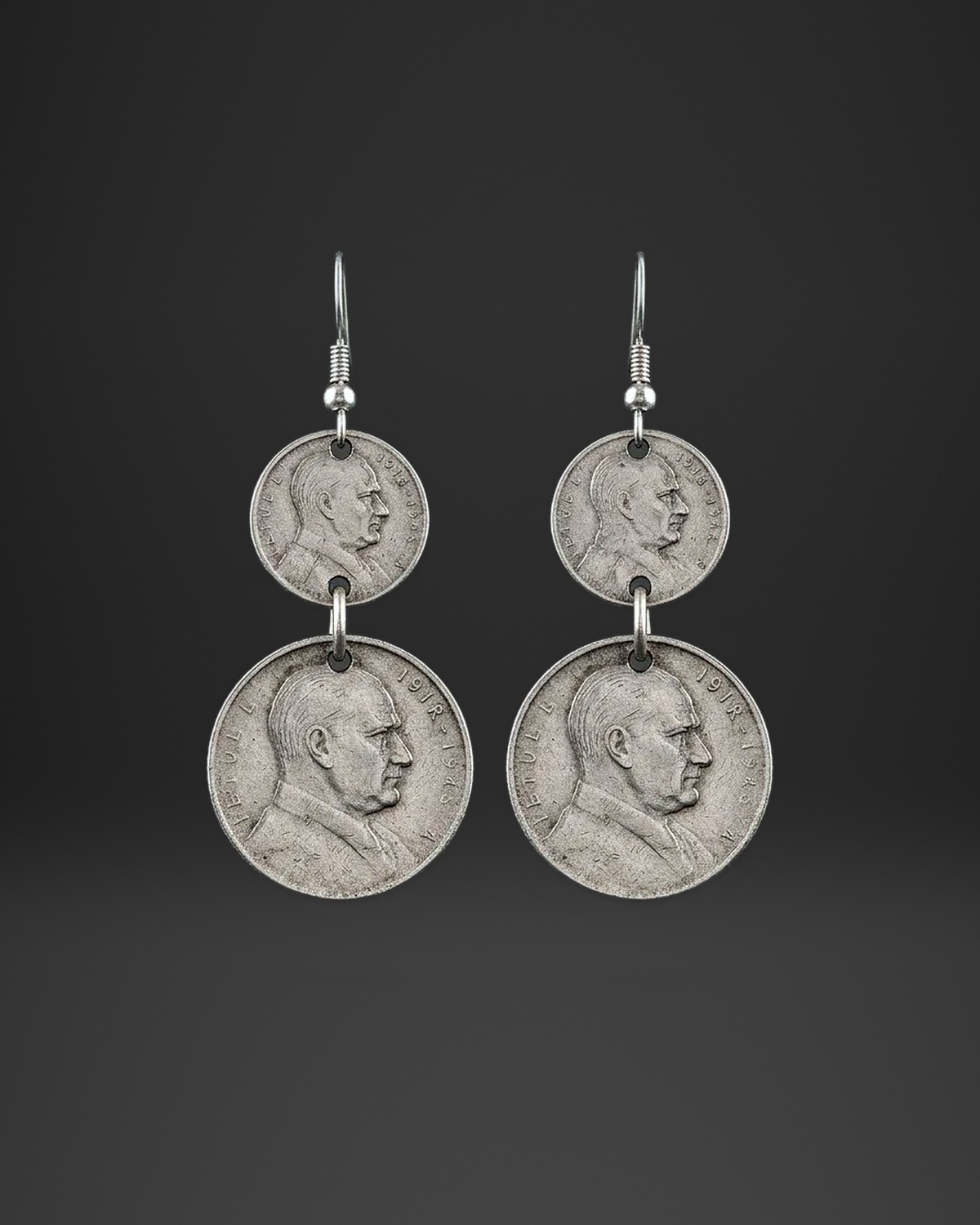 Vintage Portrait Coin Double Drop Earrings