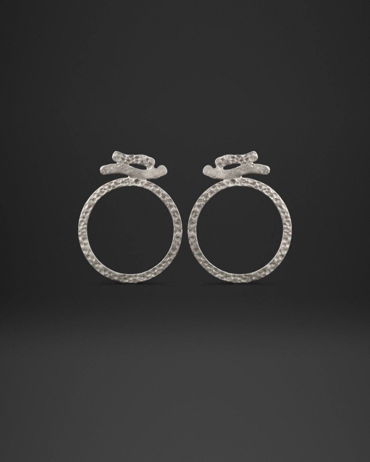 Hammered Hoop Twig Stud Earrings