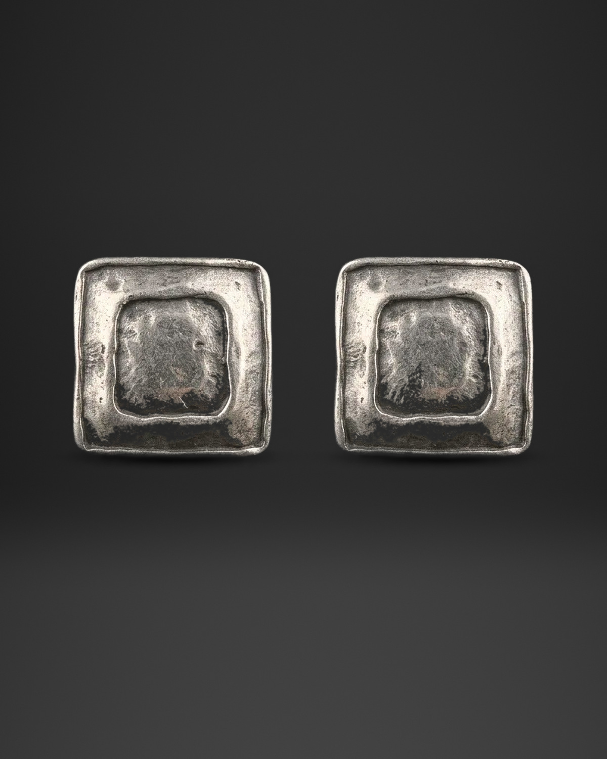 Rustic Framed Square Stud Earrings