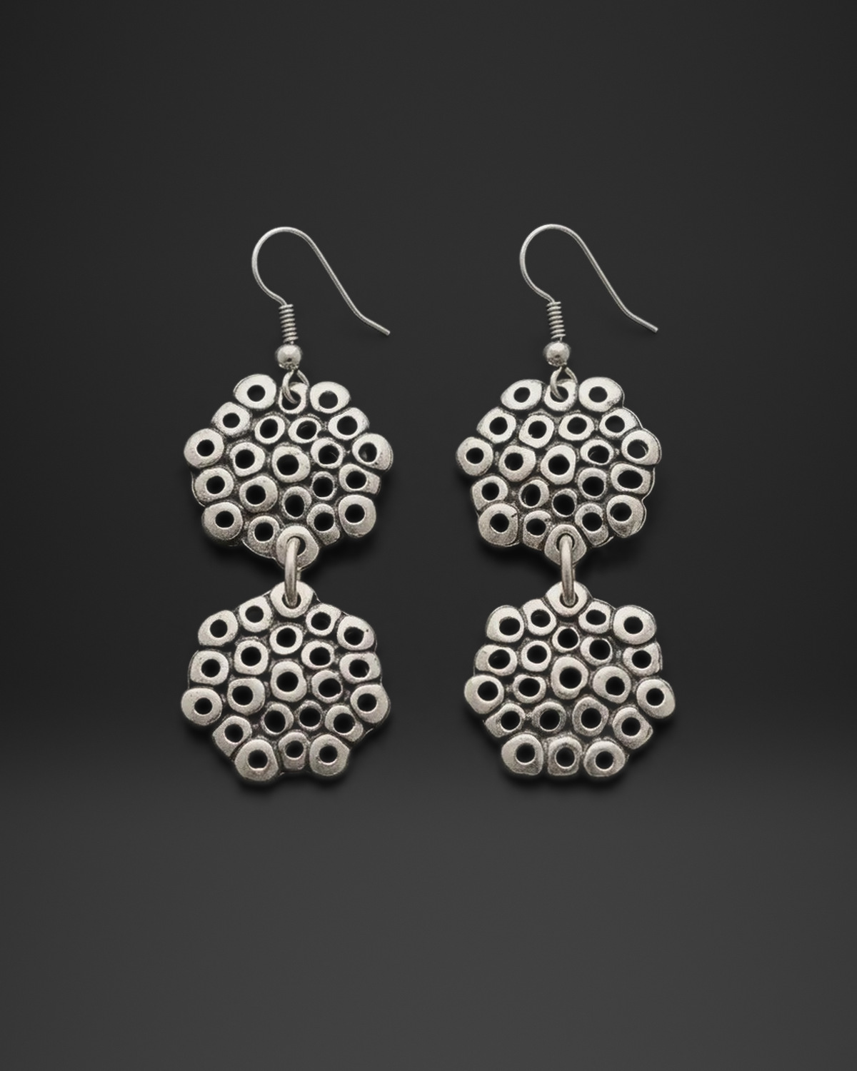 Bubble Hexagon Double Drop Earrings