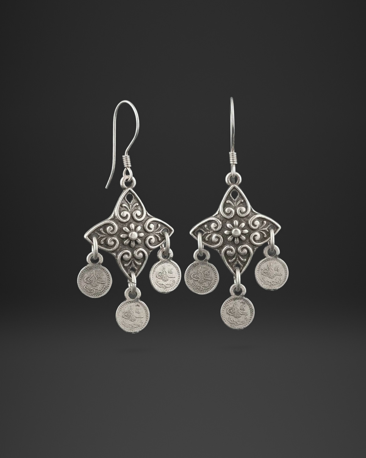 Ottoman Floral Coin Chandelier Earrings