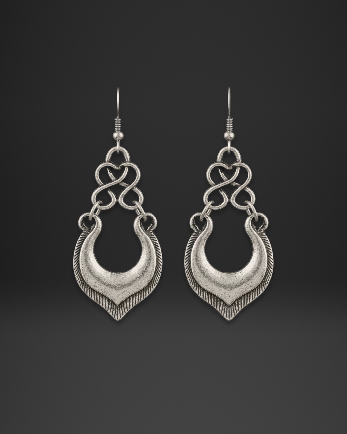Heart Knot Crescent Earrings