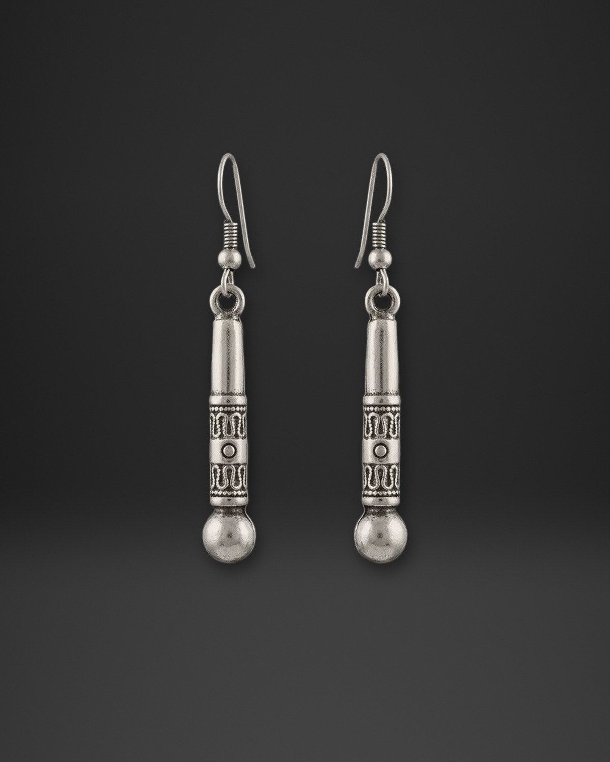 Engraved Tube Ball Earrings