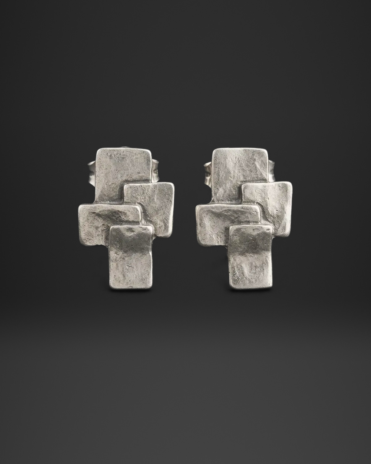Hammered Tile Cross Clip-On Earrings