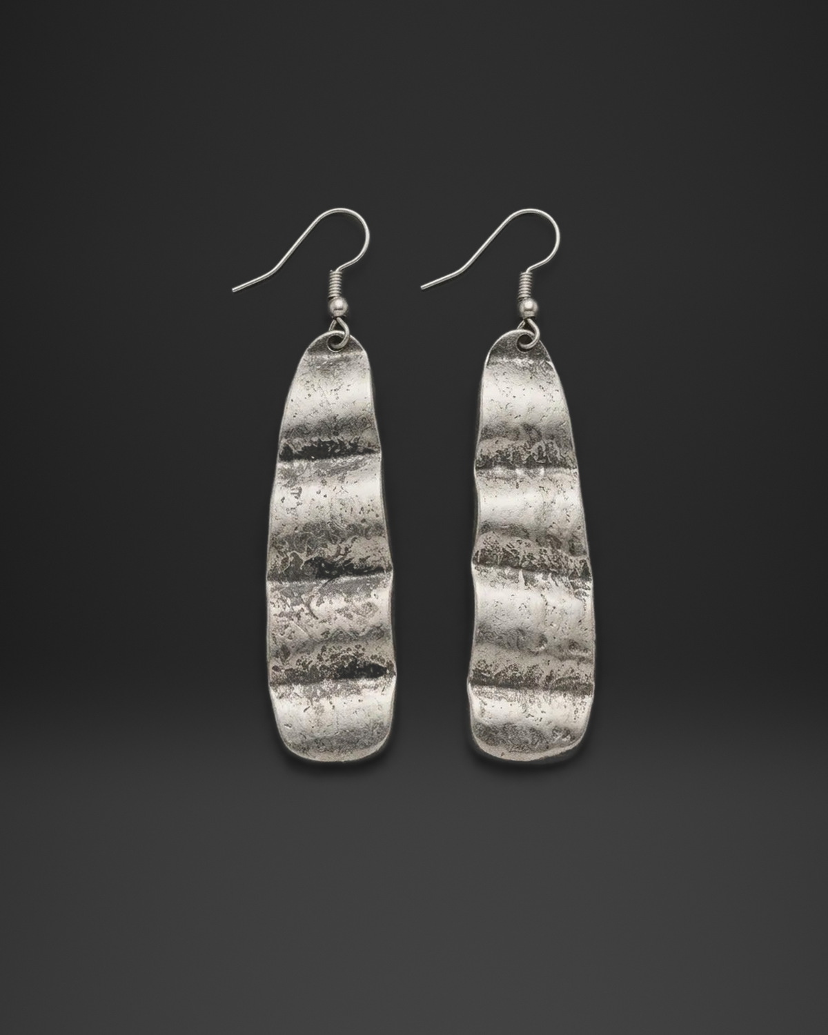Wavy Ribbed Long Bar Earrings