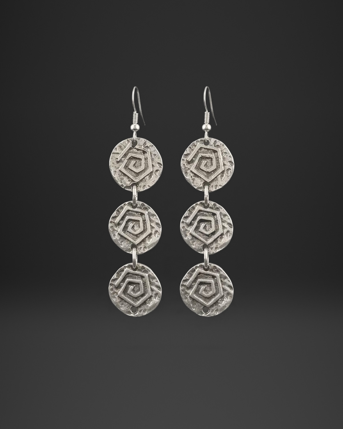 Square Spiral Triple Disc Earrings