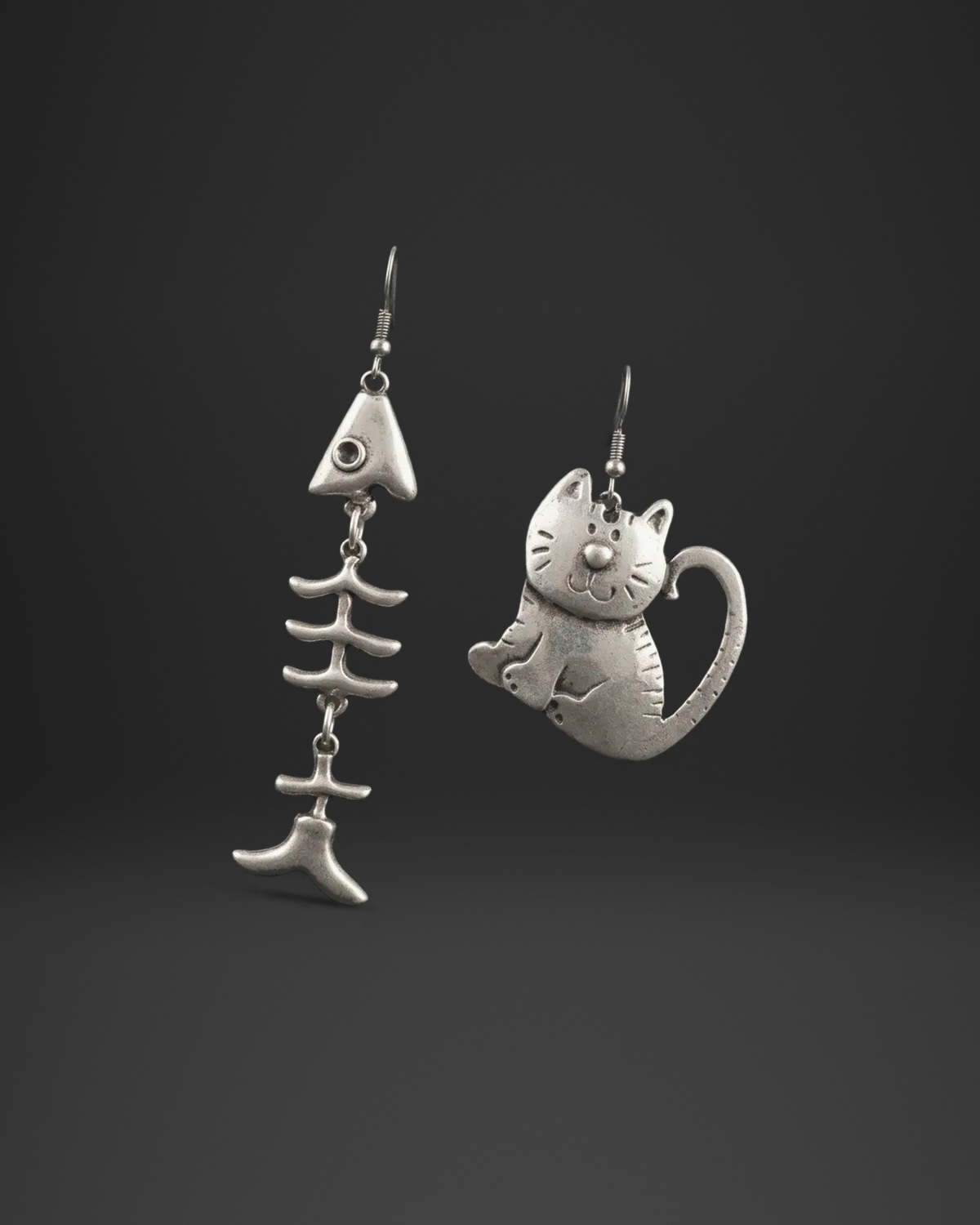 Cat and Fishbone Earrings