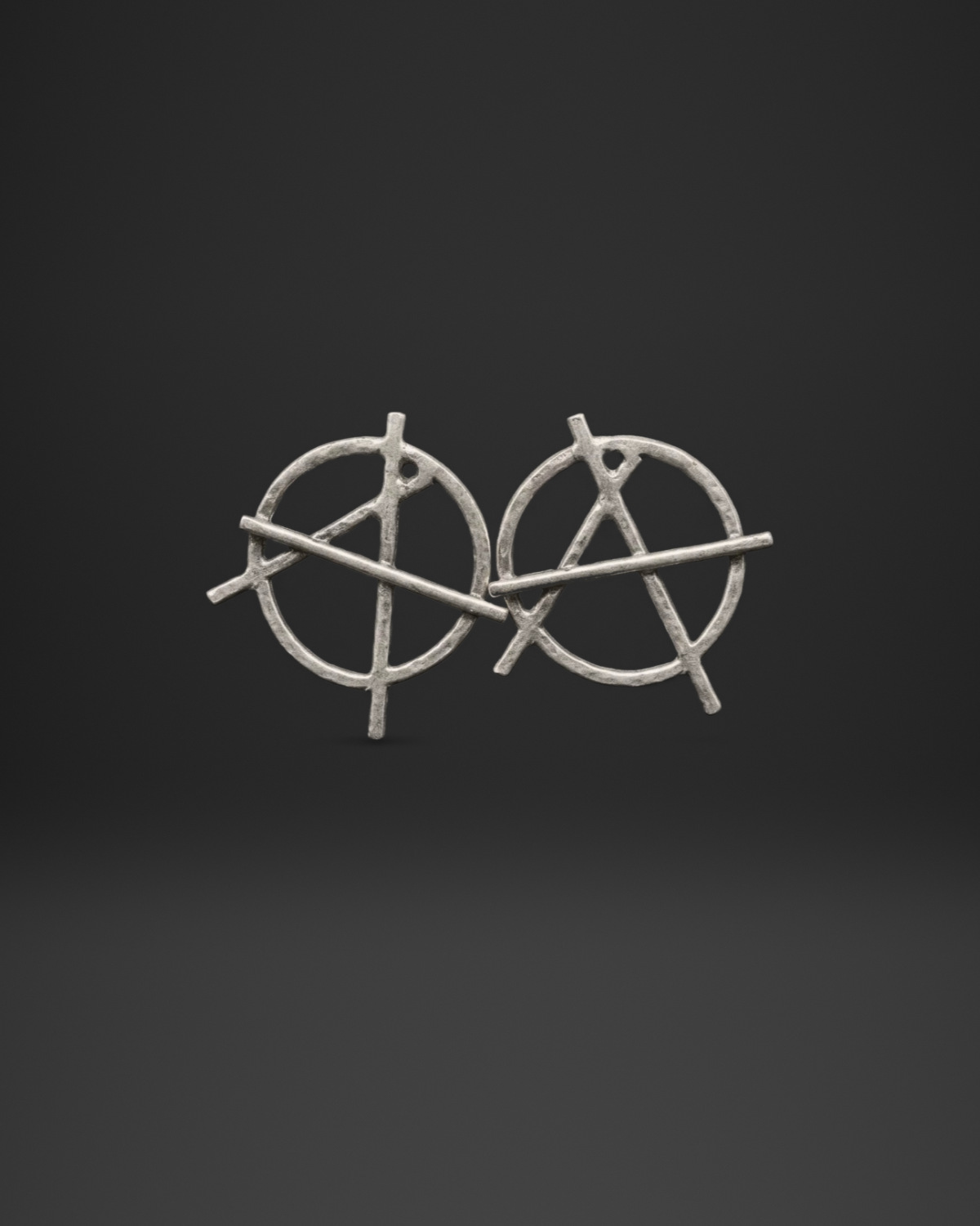 Rustic Circled A Symbol Stud Earrings
