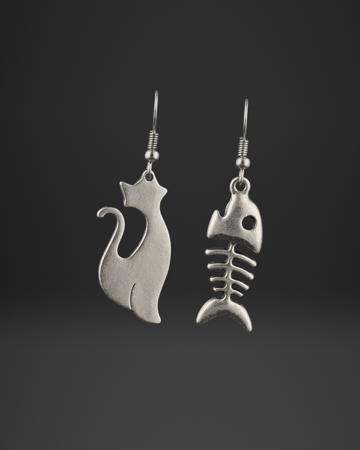 Cat and Fish Skeleton Earrings
