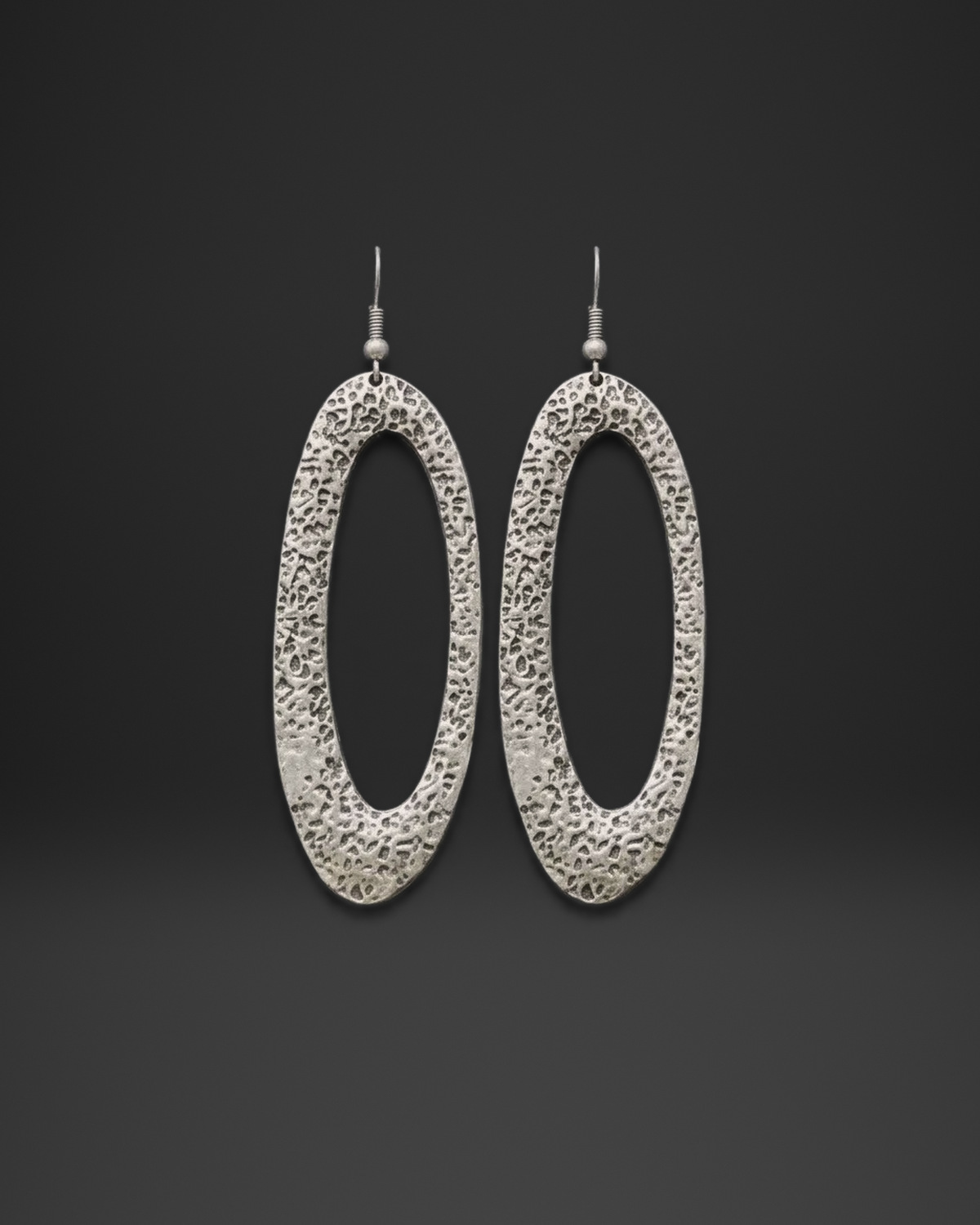 Hammered Long Oval Hoop Earrings