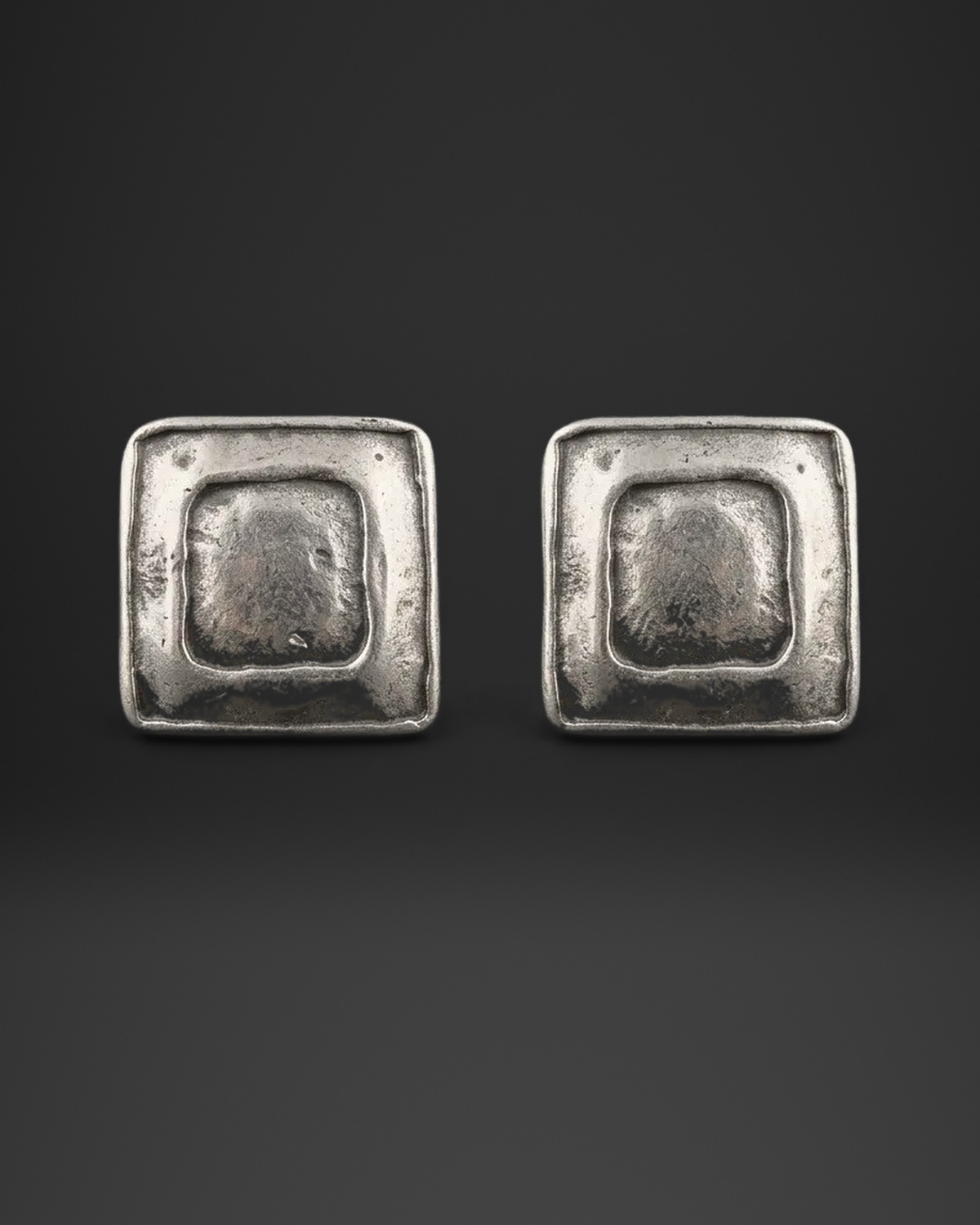 Rustic Framed Square Clip-On Earrings