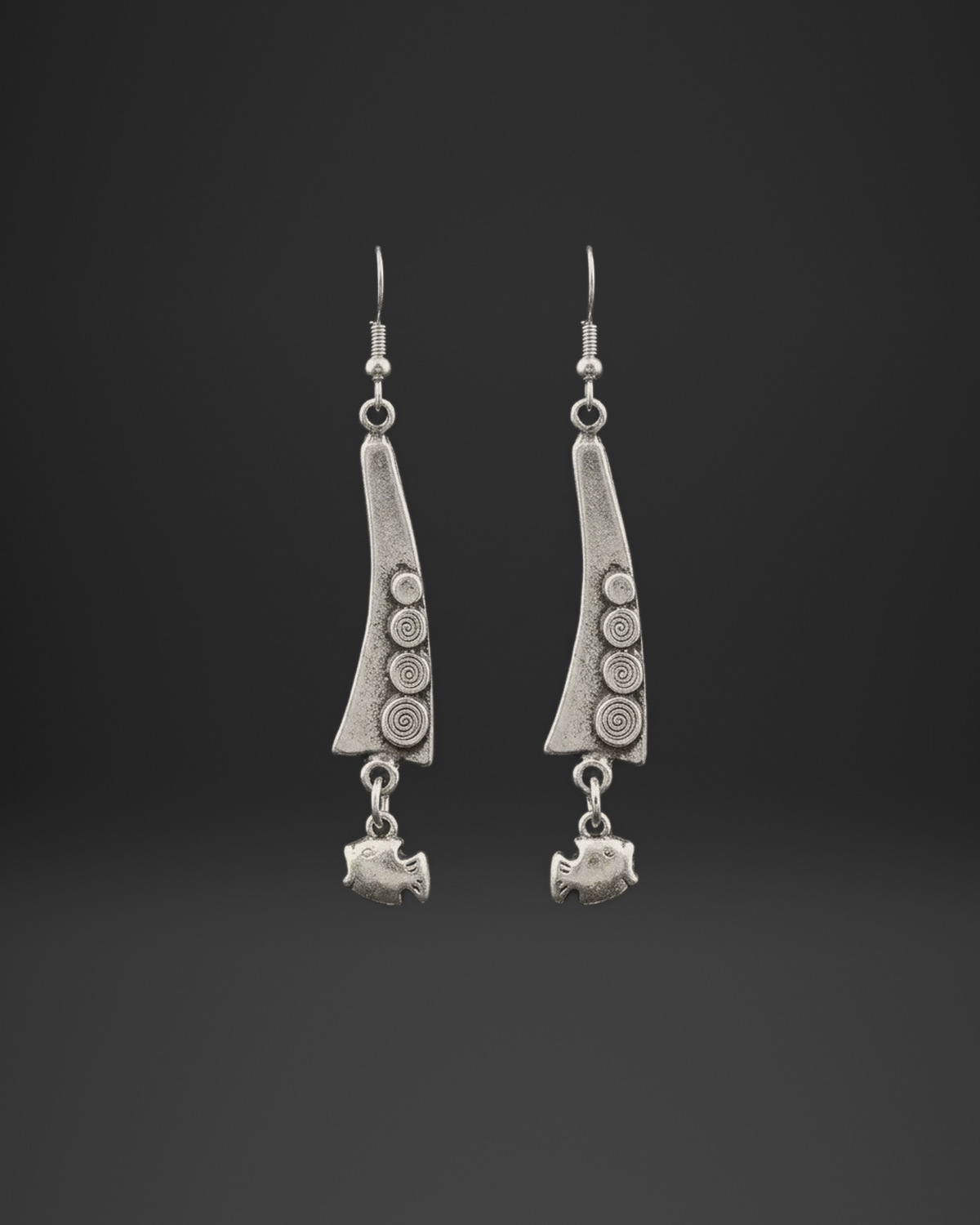 Spiral Horn Fish Charm Earrings