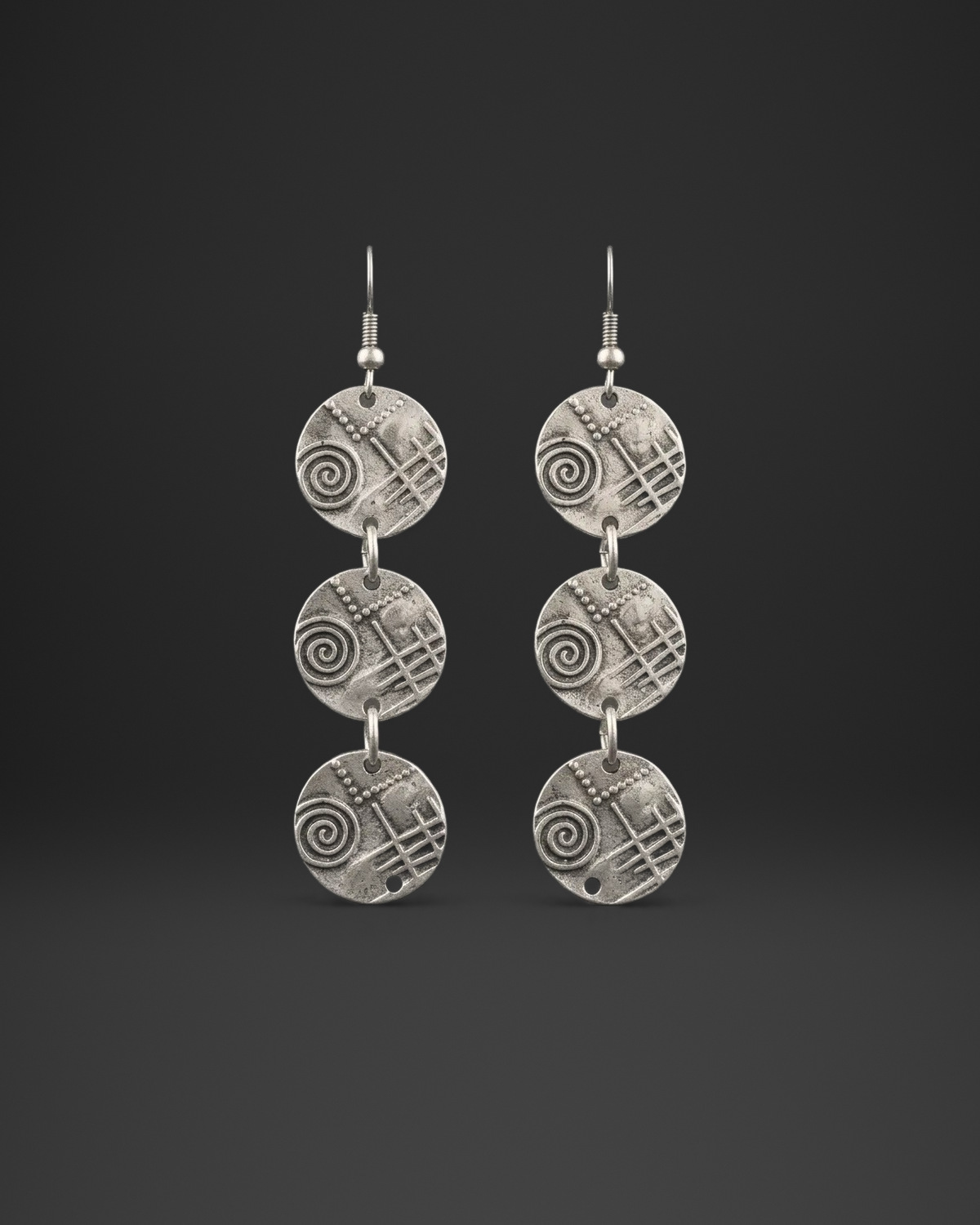 Spiral Lattice Triple Disc Earrings