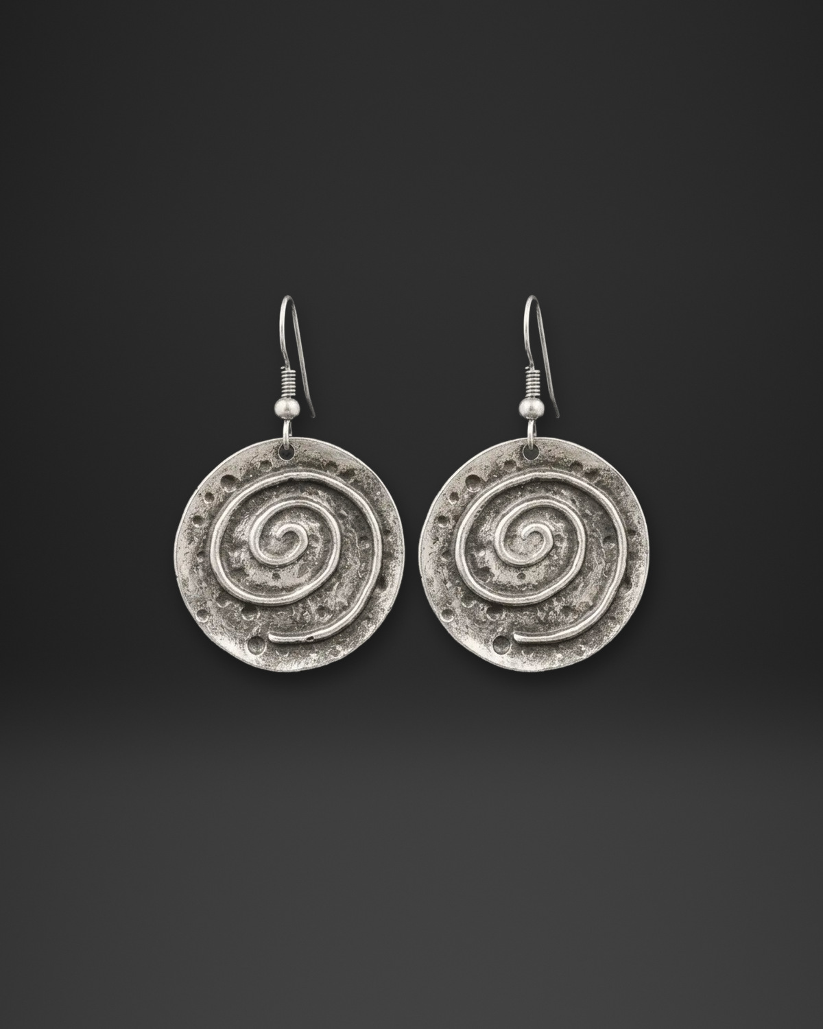 Rustic Raised Spiral Disc Earrings