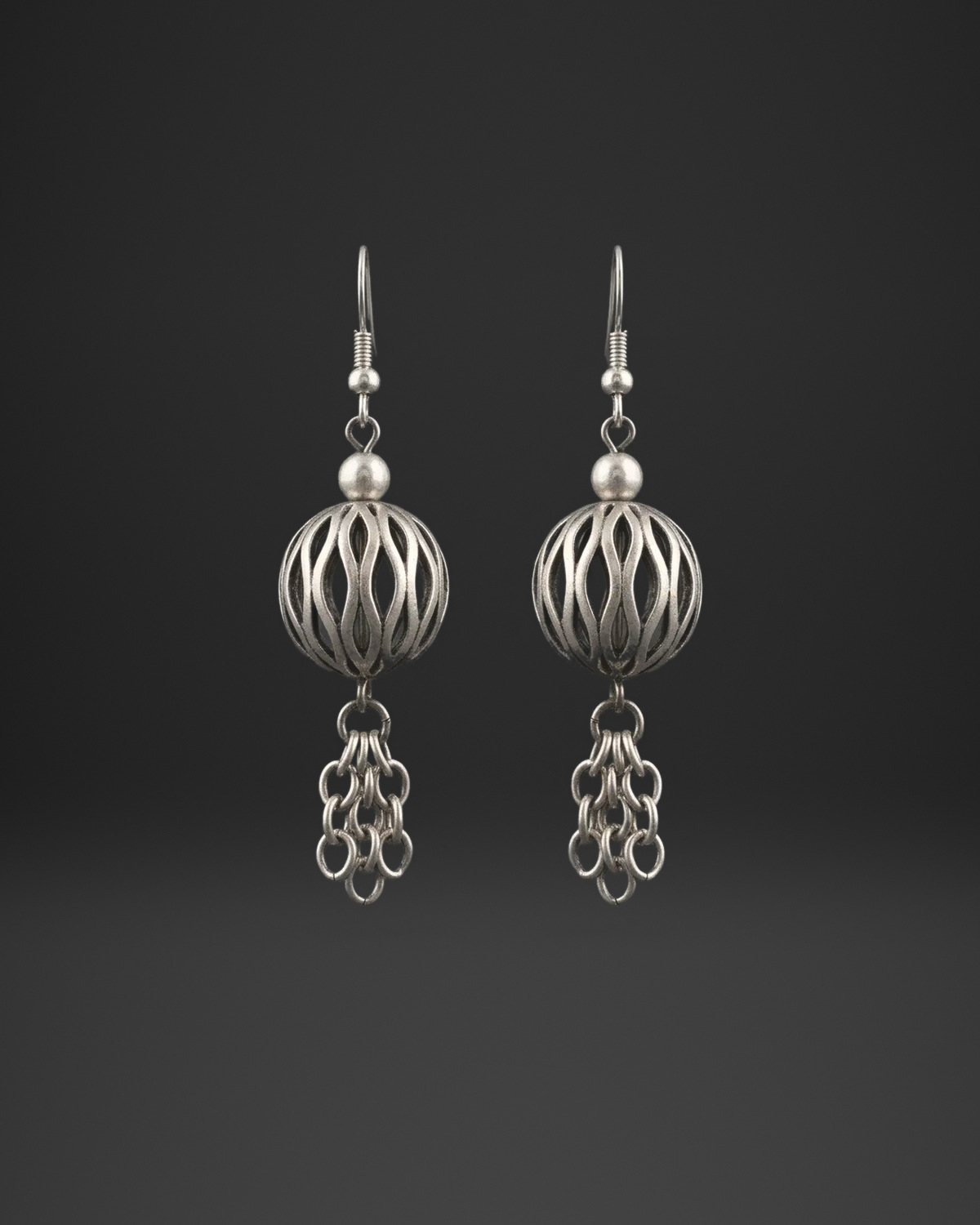 Openwork Cage Ball Chain Fringe Earrings