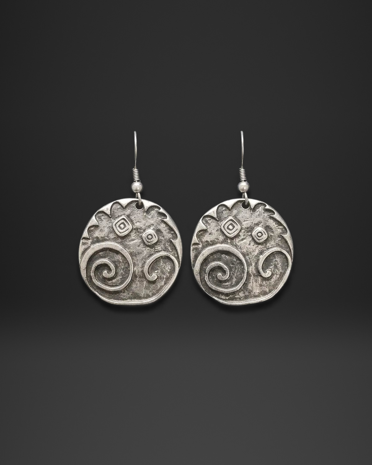 Spiral Square Motif Disc Earrings