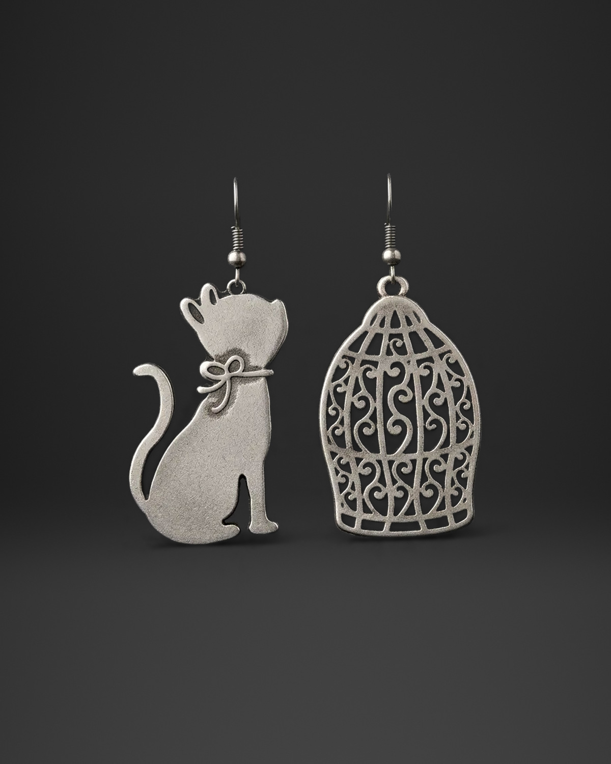 Cat and Birdcage Earrings
