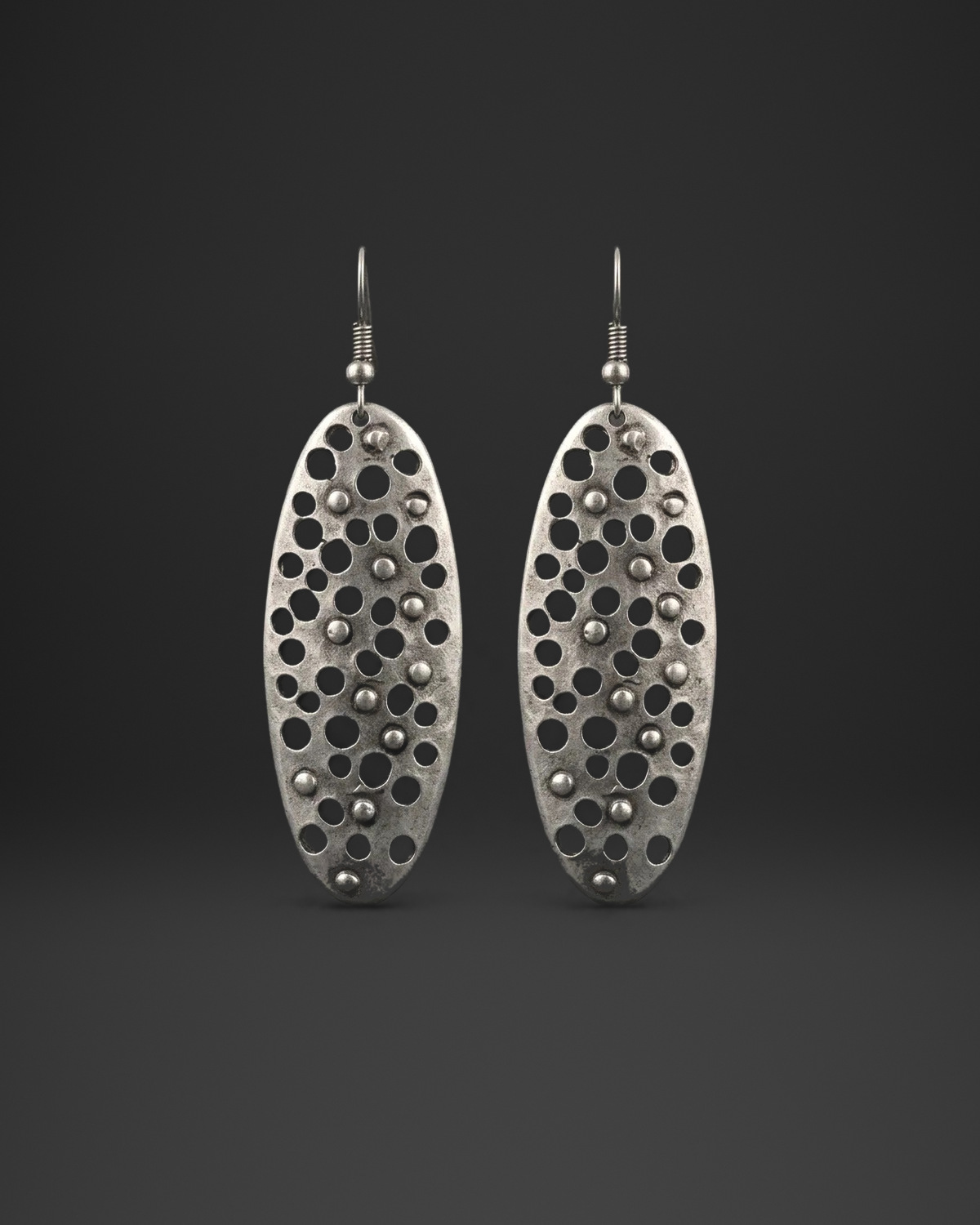 Perforated Long Oval Earrings