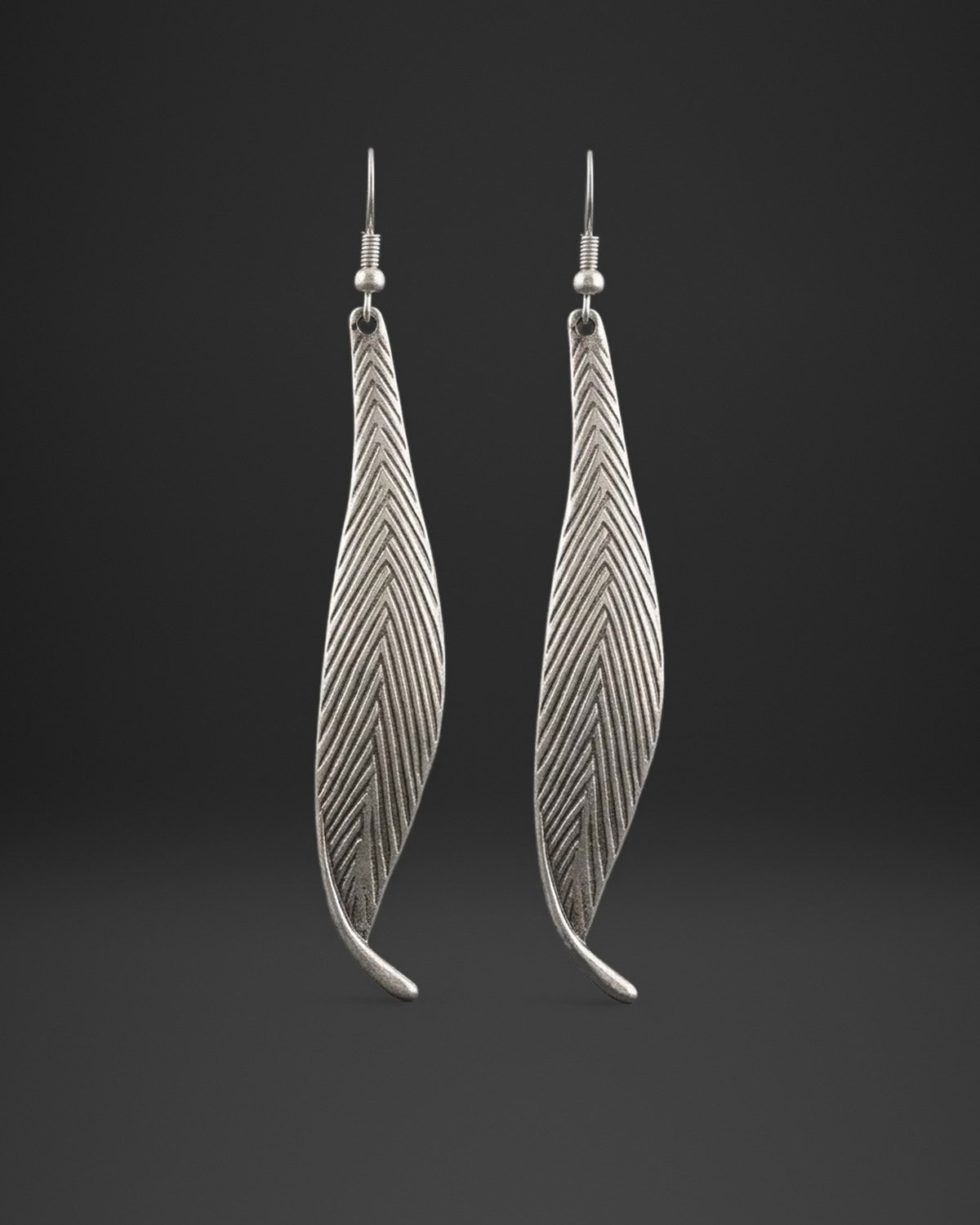 Long Engraved Feather Earrings