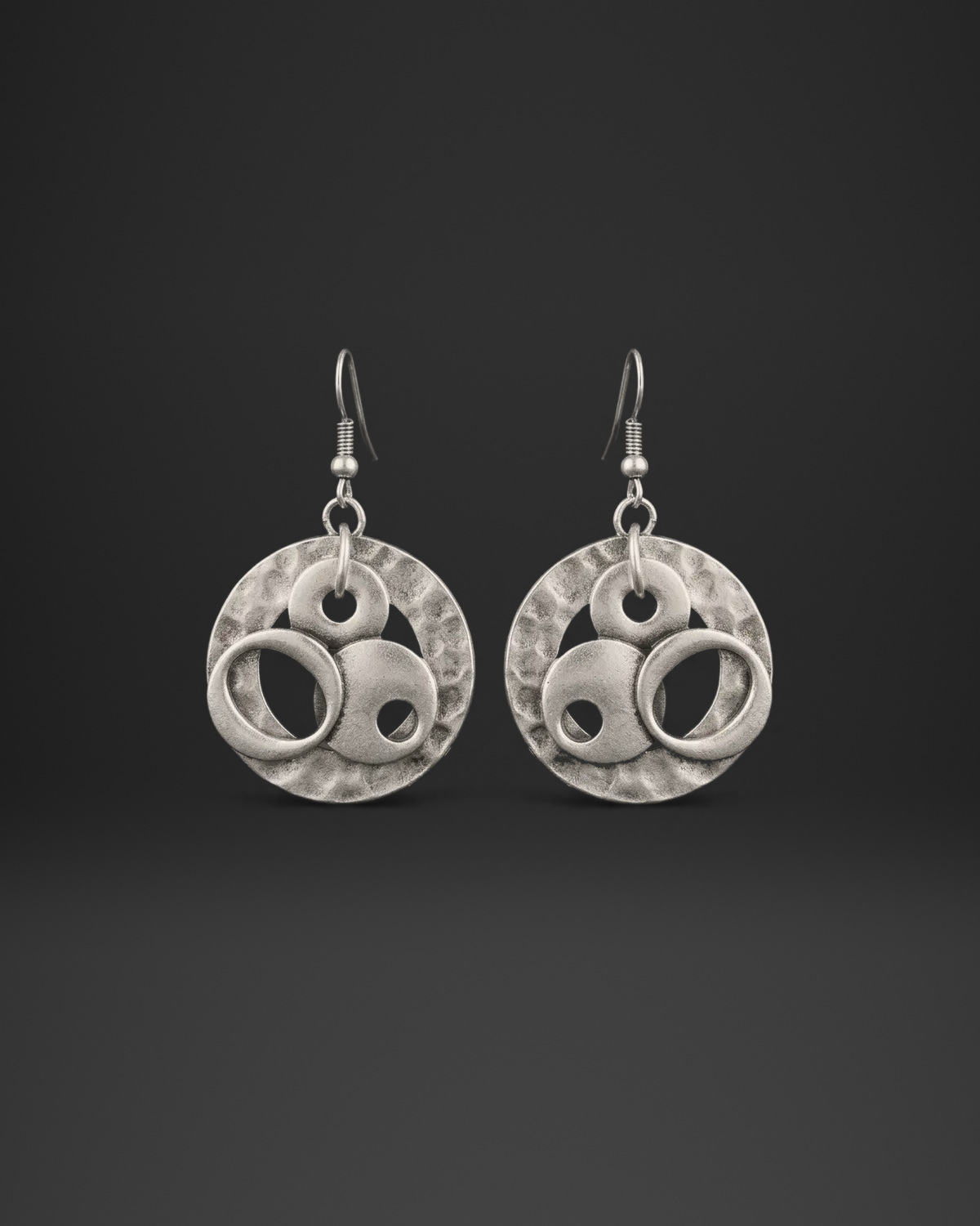 Bubble Ring Hammered Disc Earrings
