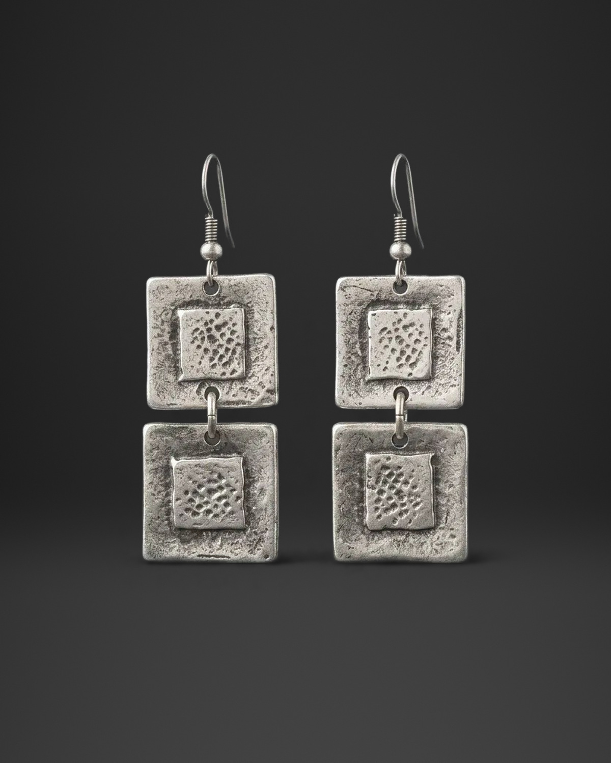 Dotted Panel Double Square Earrings