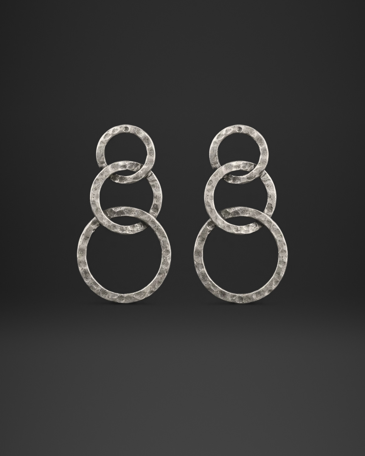 Hammered Triple Ring Stud Earrings