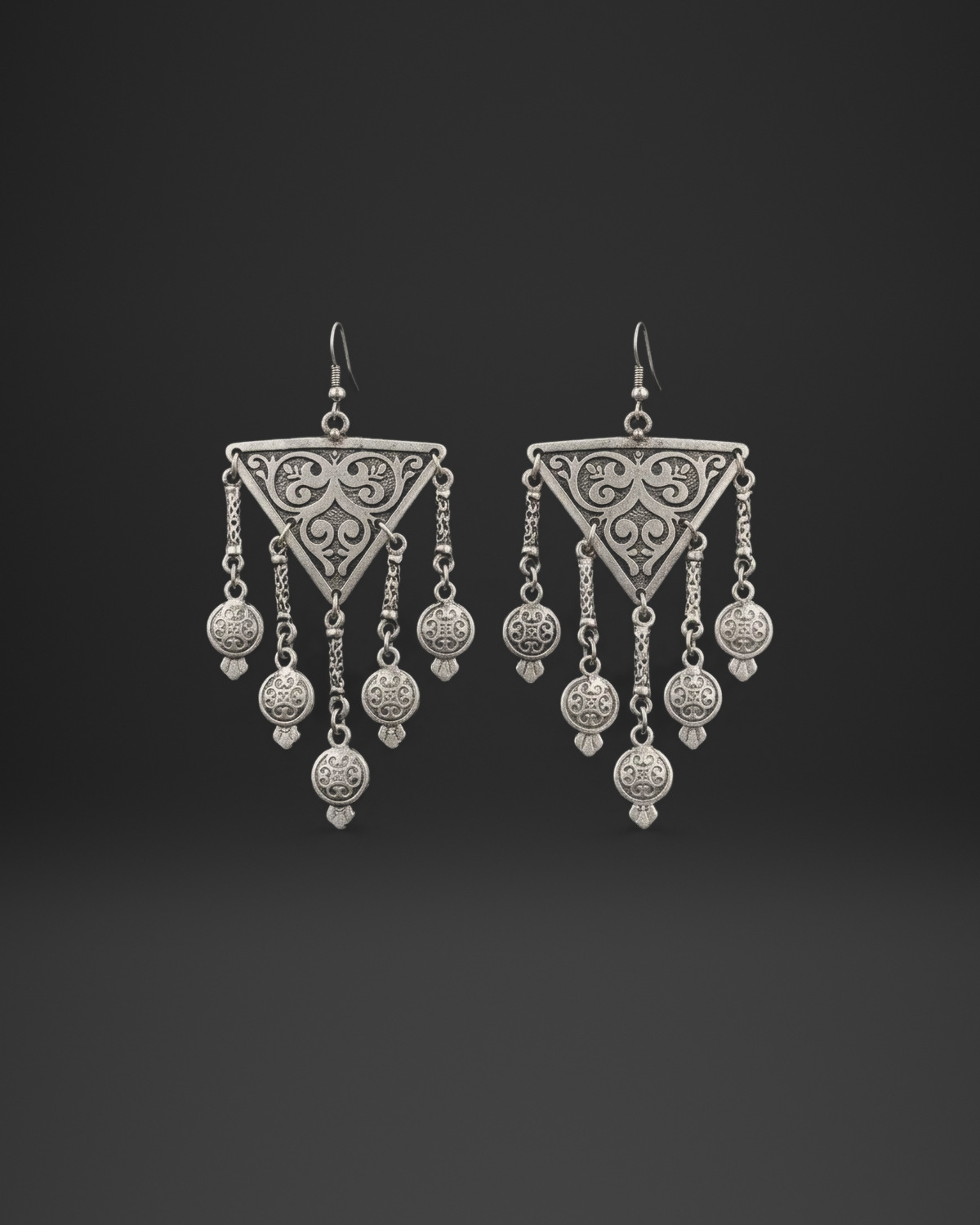 Arabesque Triangle Bead Fringe Earrings