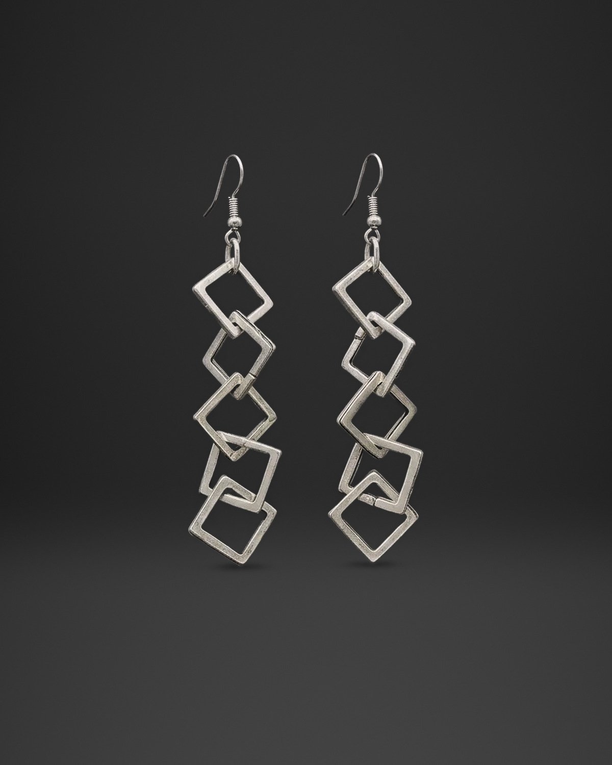 Linked Square Frame Long Earrings