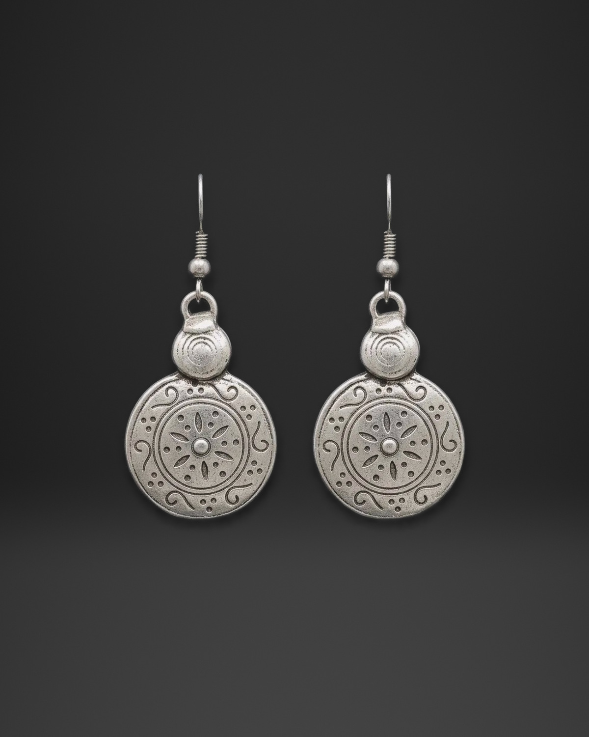 Floral Engraved Medallion Earrings