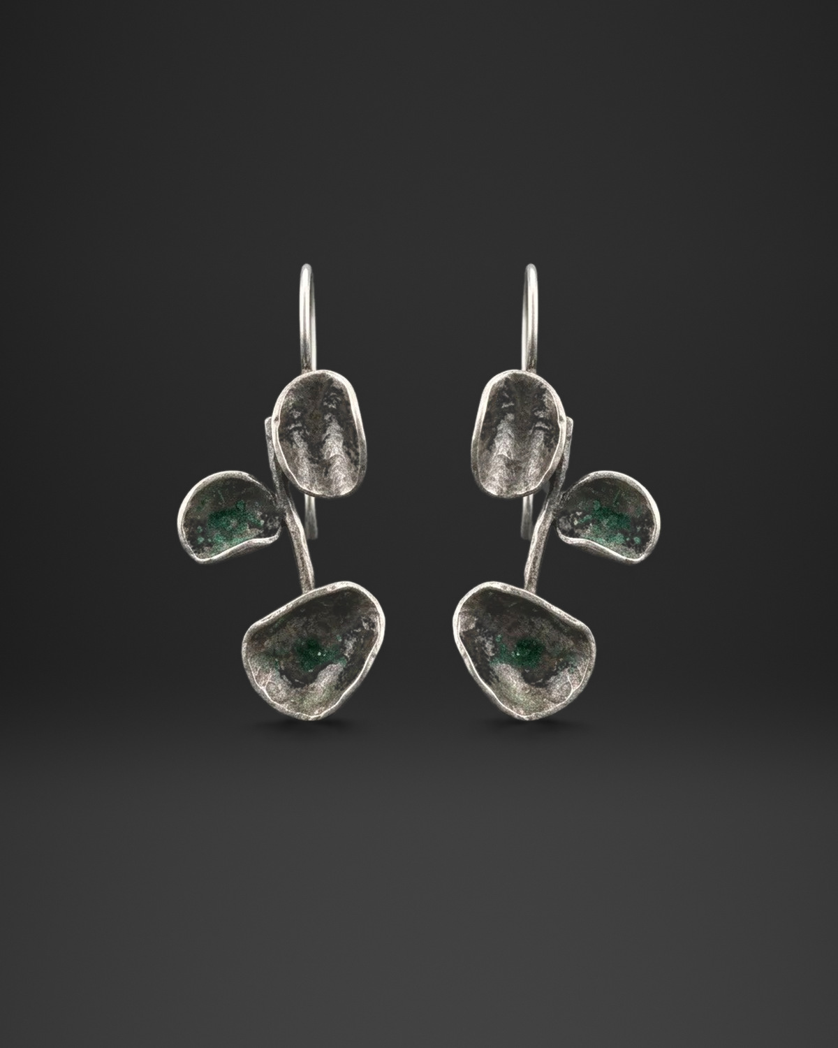 Green Patina Cup Branch Earrings
