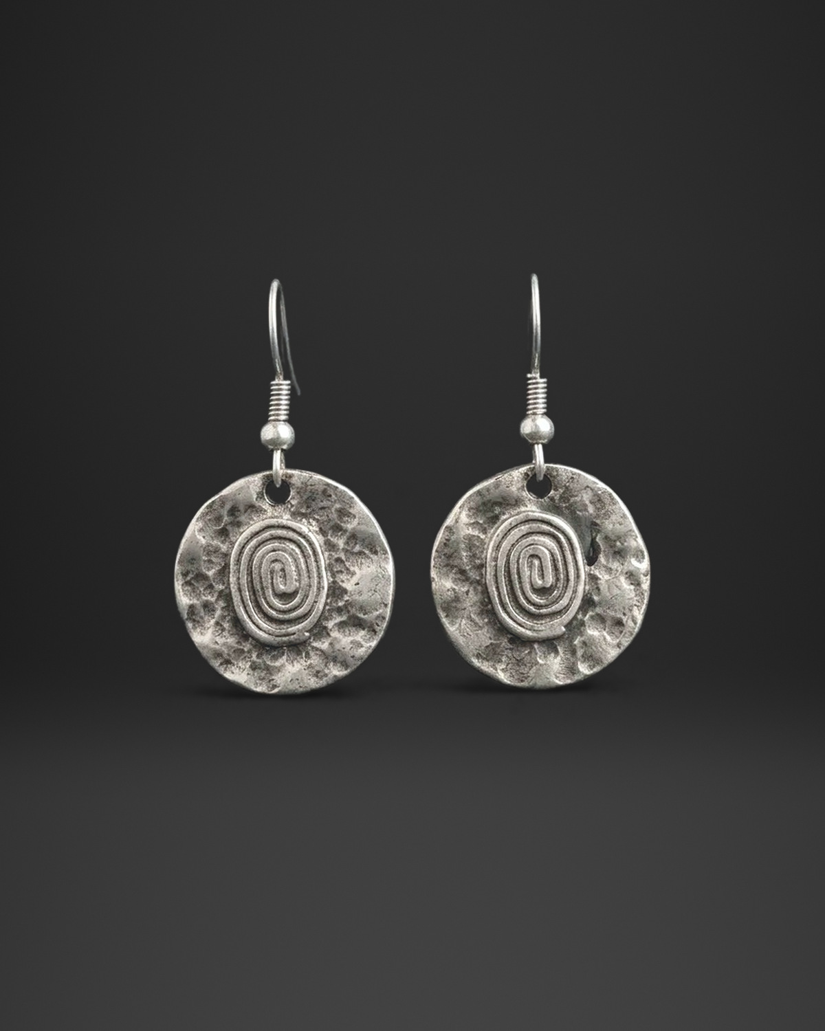 Oval Spiral Hammered Disc Earrings
