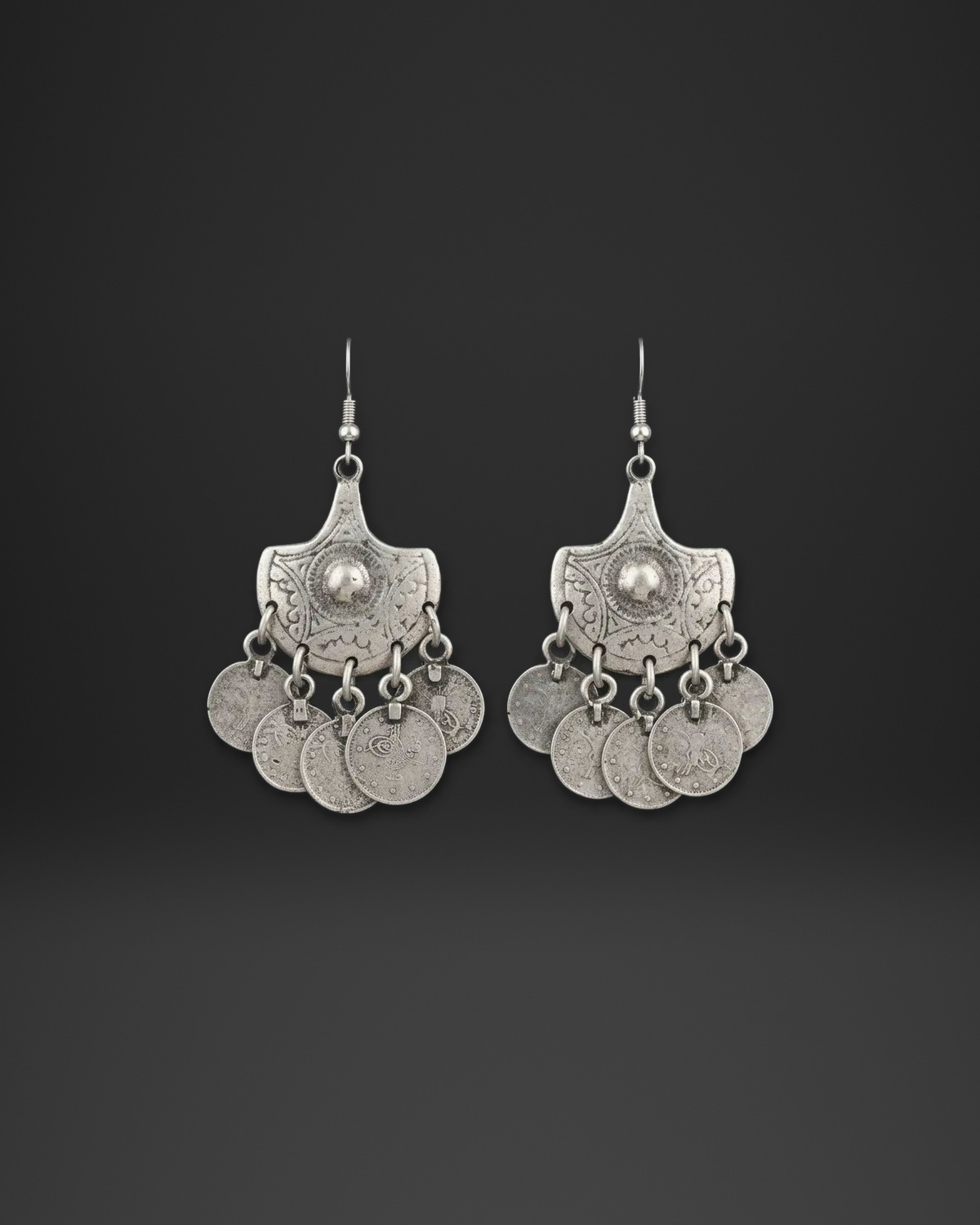 Shield Coin Fringe Earrings